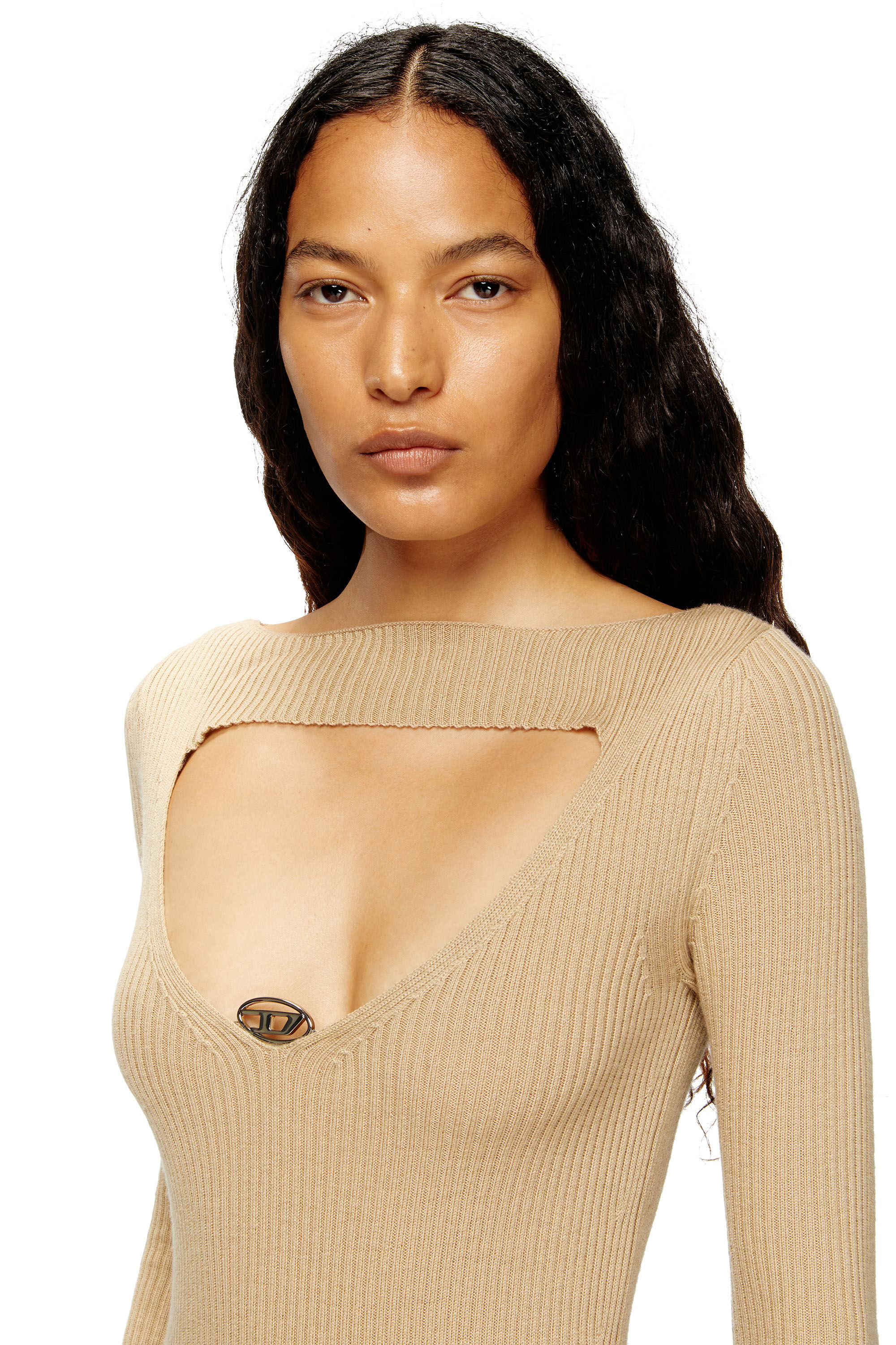 Diesel - M-OLONI, Abito midi in lana con intarsio Donna in Marrone - 5
