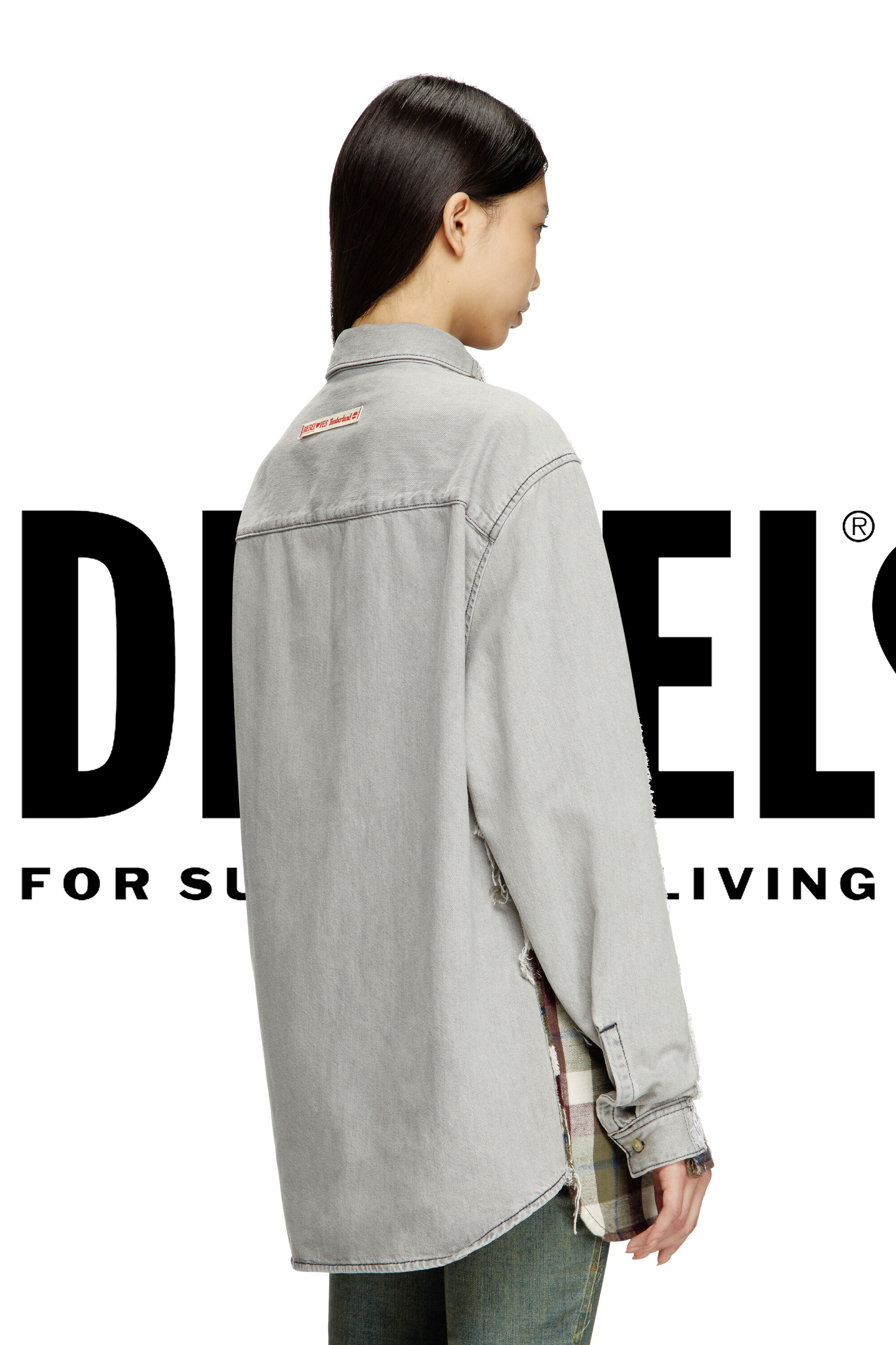 Diesel - Shirt Diseloves 8B, Camicia in tessuto check e denim effetto bleach Unisex in Multicolor - 5