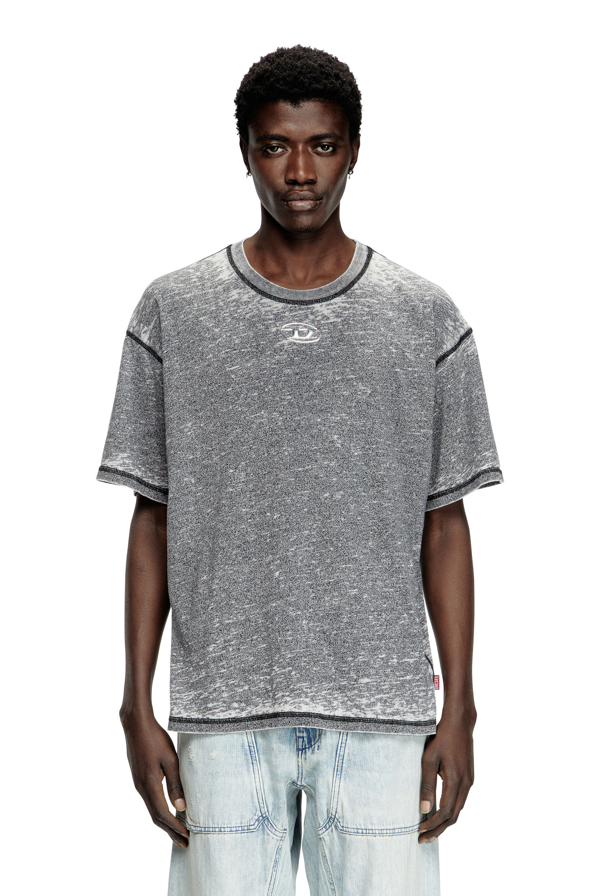 Diesel - T-BOXT-PAK, T-shirt con burnout e logo effetto cromato Uomo in Grigio - 3