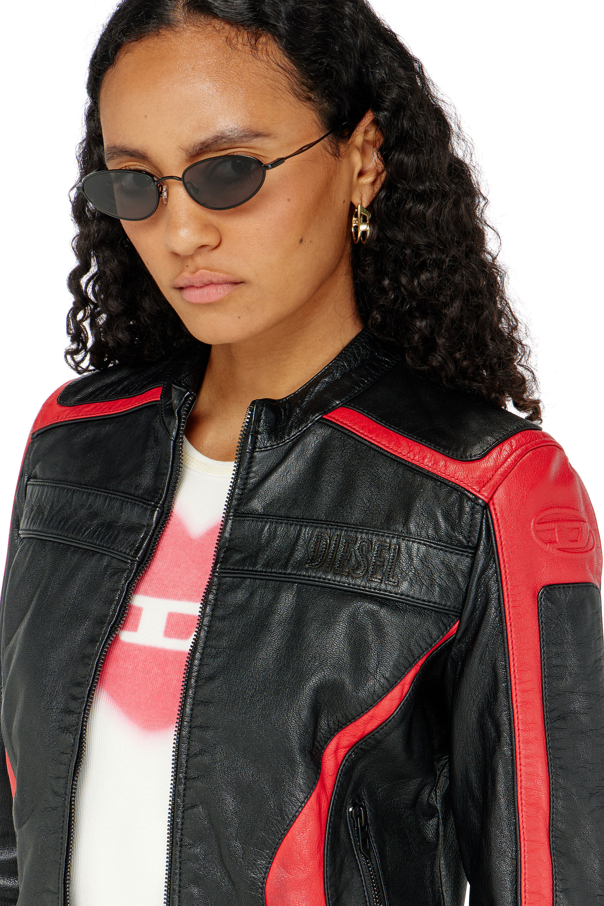 Diesel - L-OVABLE, Giacca biker in pelle color block Donna in Multicolor - 5