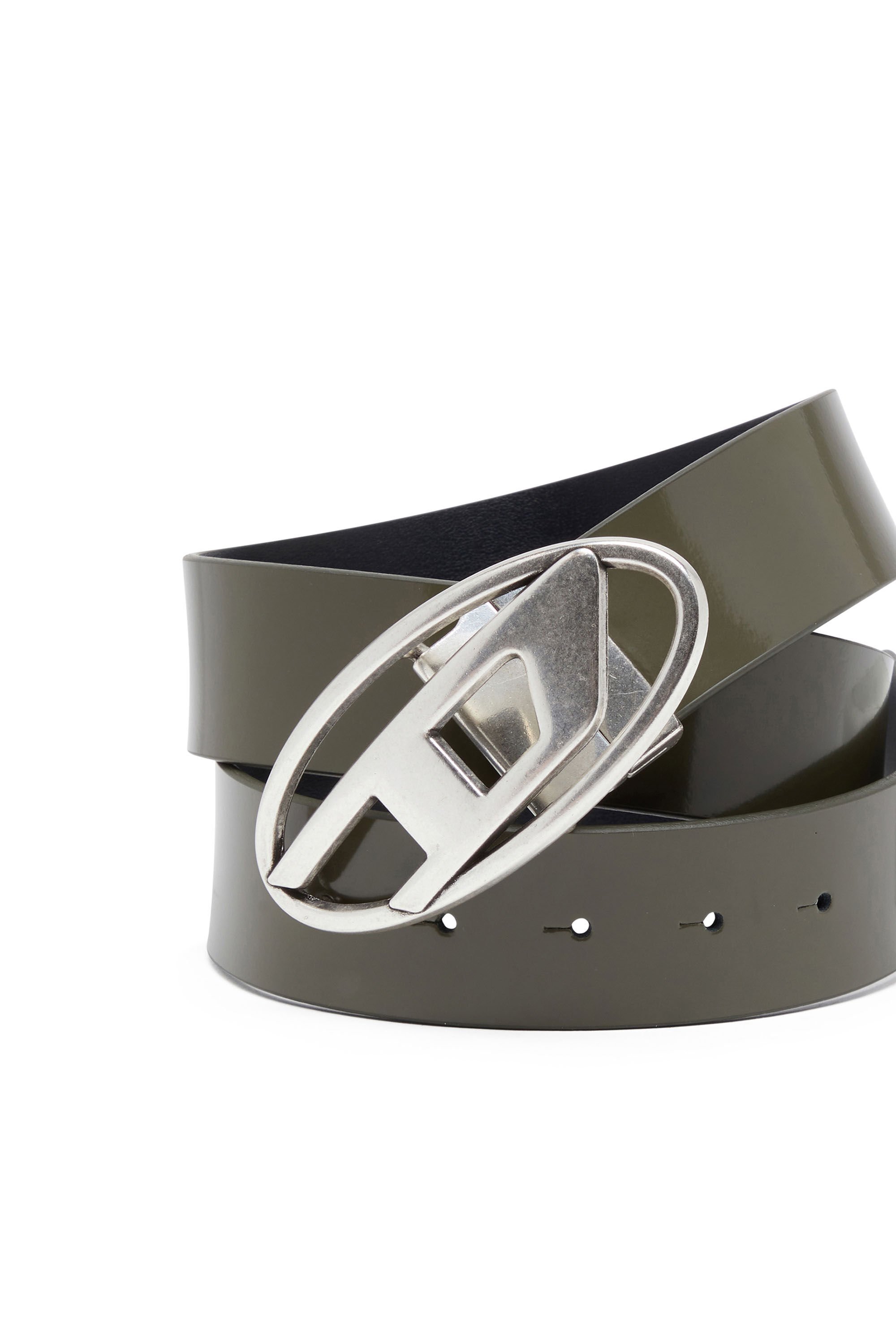 Diesel - B-1DR REV II, Man Reversible belt in matte and shiny leather in Green - Image 3