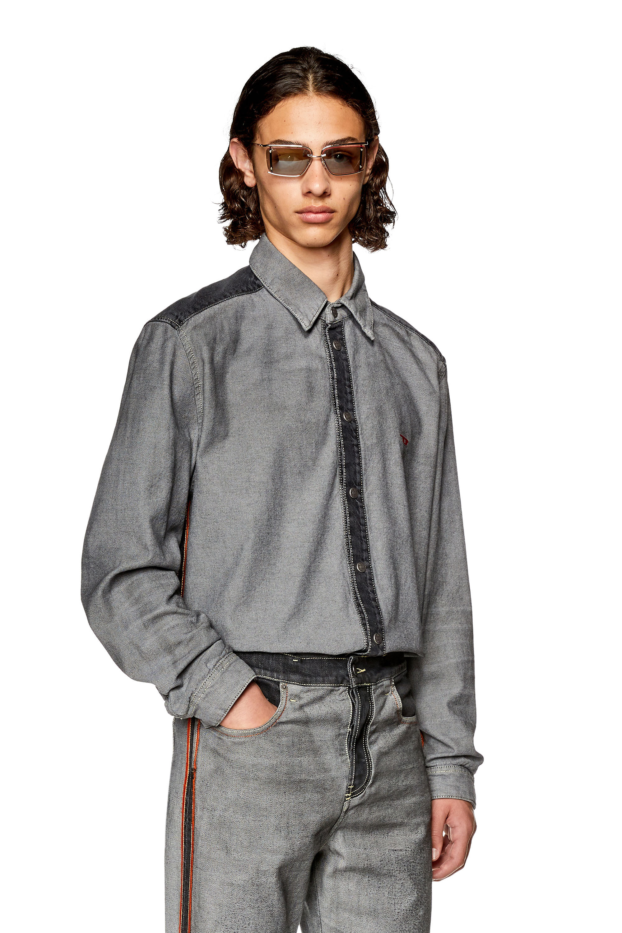 Diesel - D-SIMPLY-SP1-S, Camicia in denim bicolore Uomo in Grigio - 3