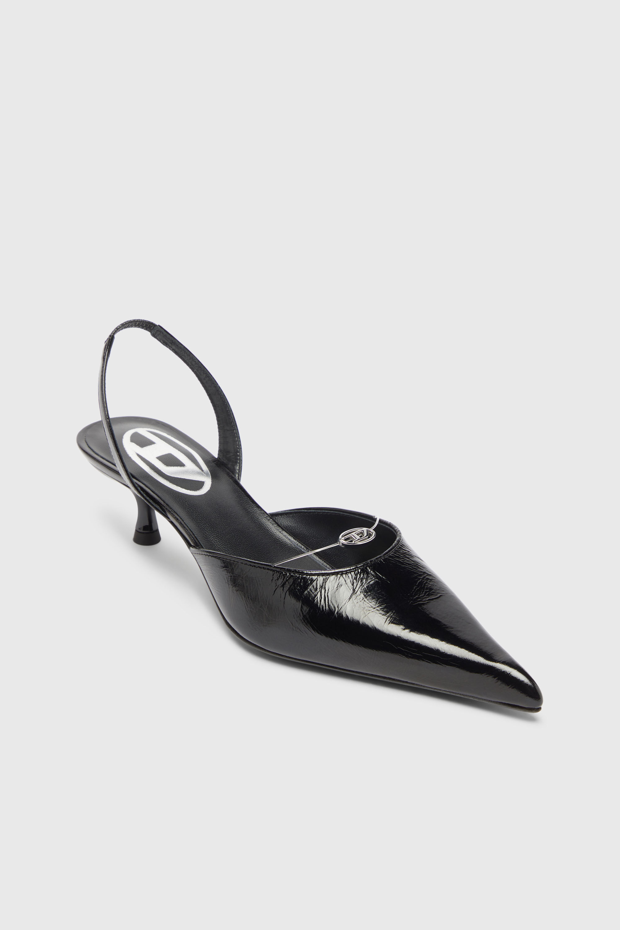 Diesel - D-JEWELS 40 D'OR, D-Jewels - Slingback in pelle con gioiello Oval D Donna in Nero - 4