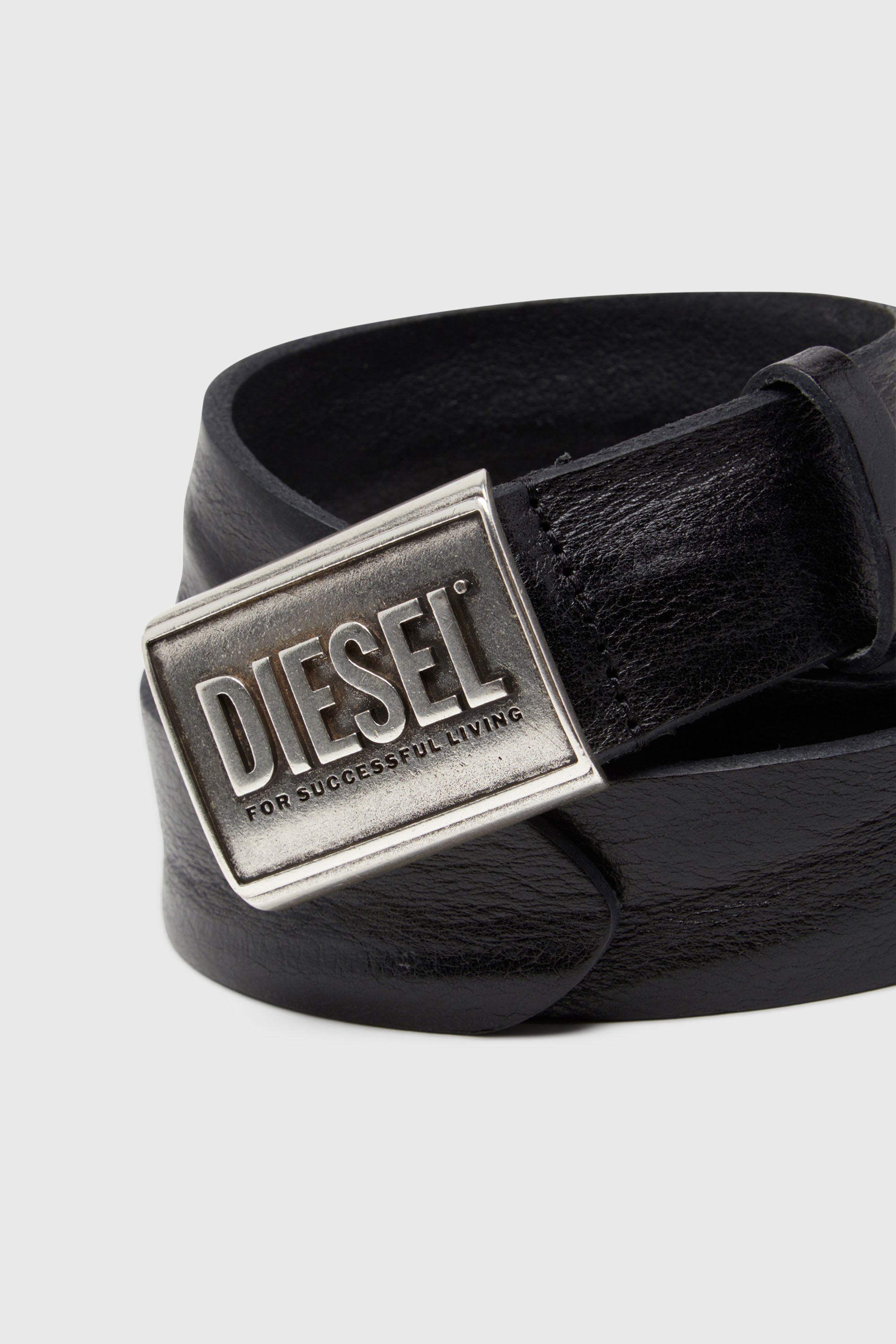 Diesel - B-METAL BISCOTTO, Cintura 4 cm in pelle con placca logo Uomo in Nero - 3