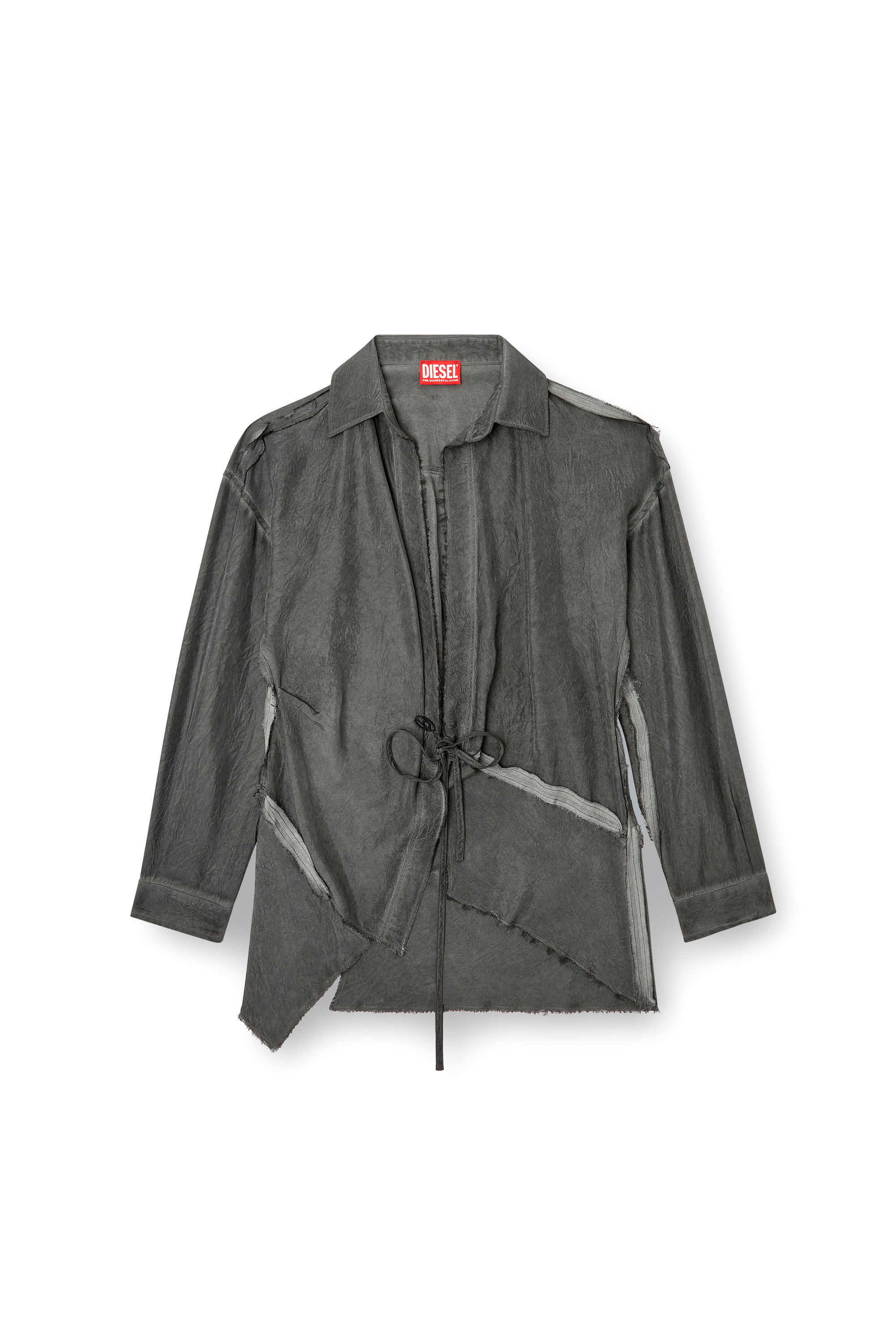 Diesel - C-RAZY-Q1, Camicia asimmetrica in twill stropicciato Donna in Nero - 2