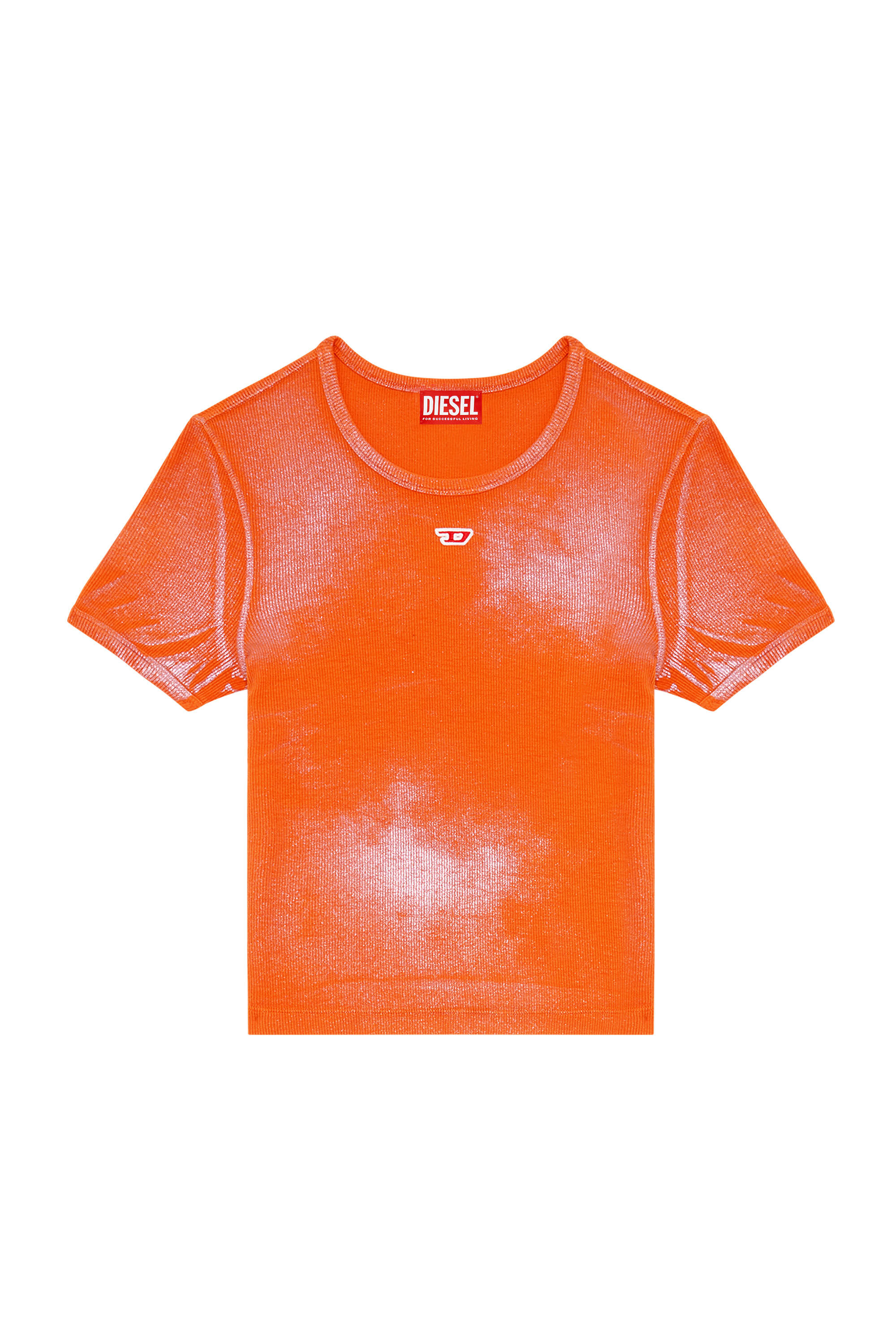 Diesel - T-ELE-N1, T-shirt con sfumature metalliche Donna in Arancione - 2