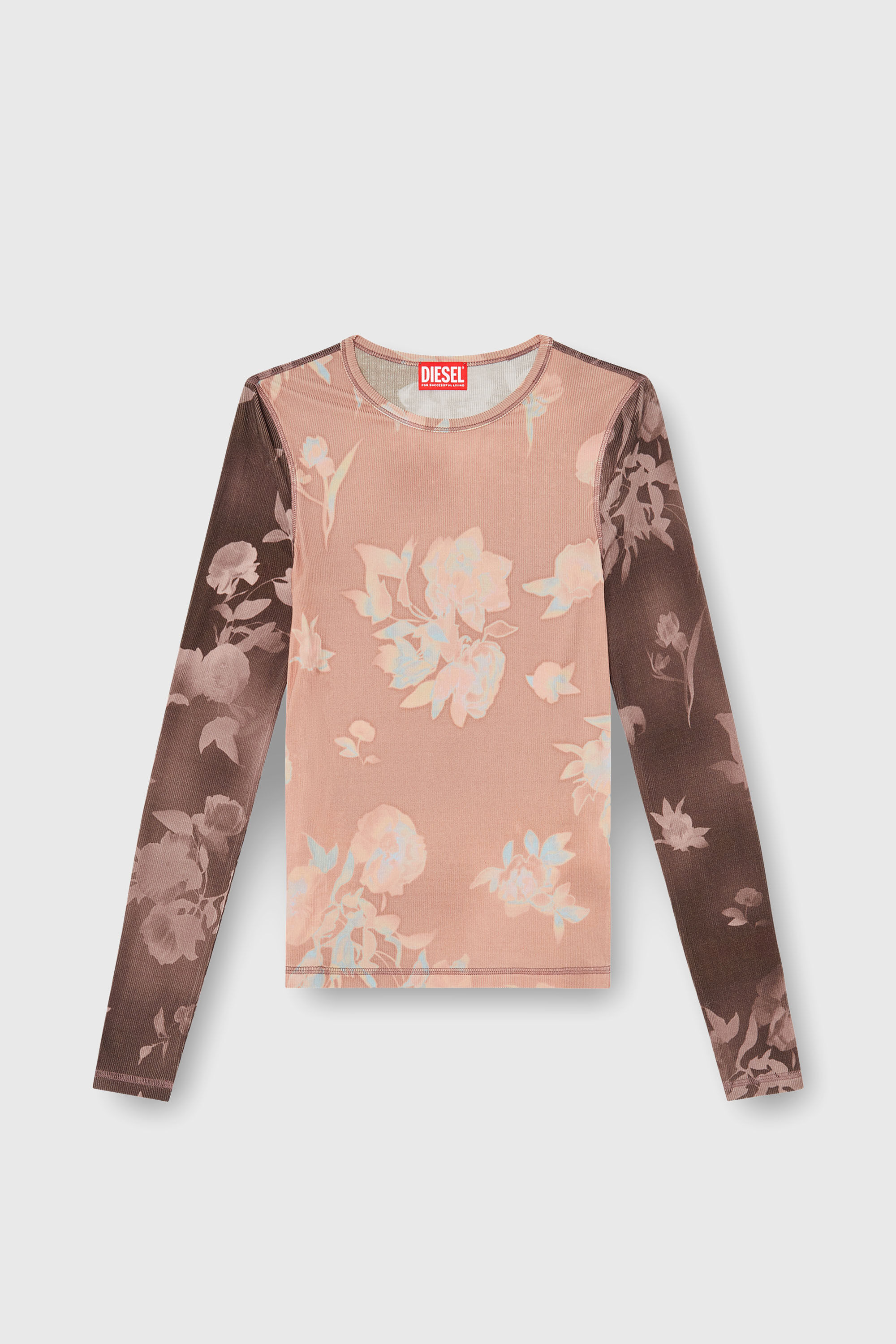 Diesel - T-MOKY-LS, Top in jersey a costine con stampa floreale Donna in Rosa - 2