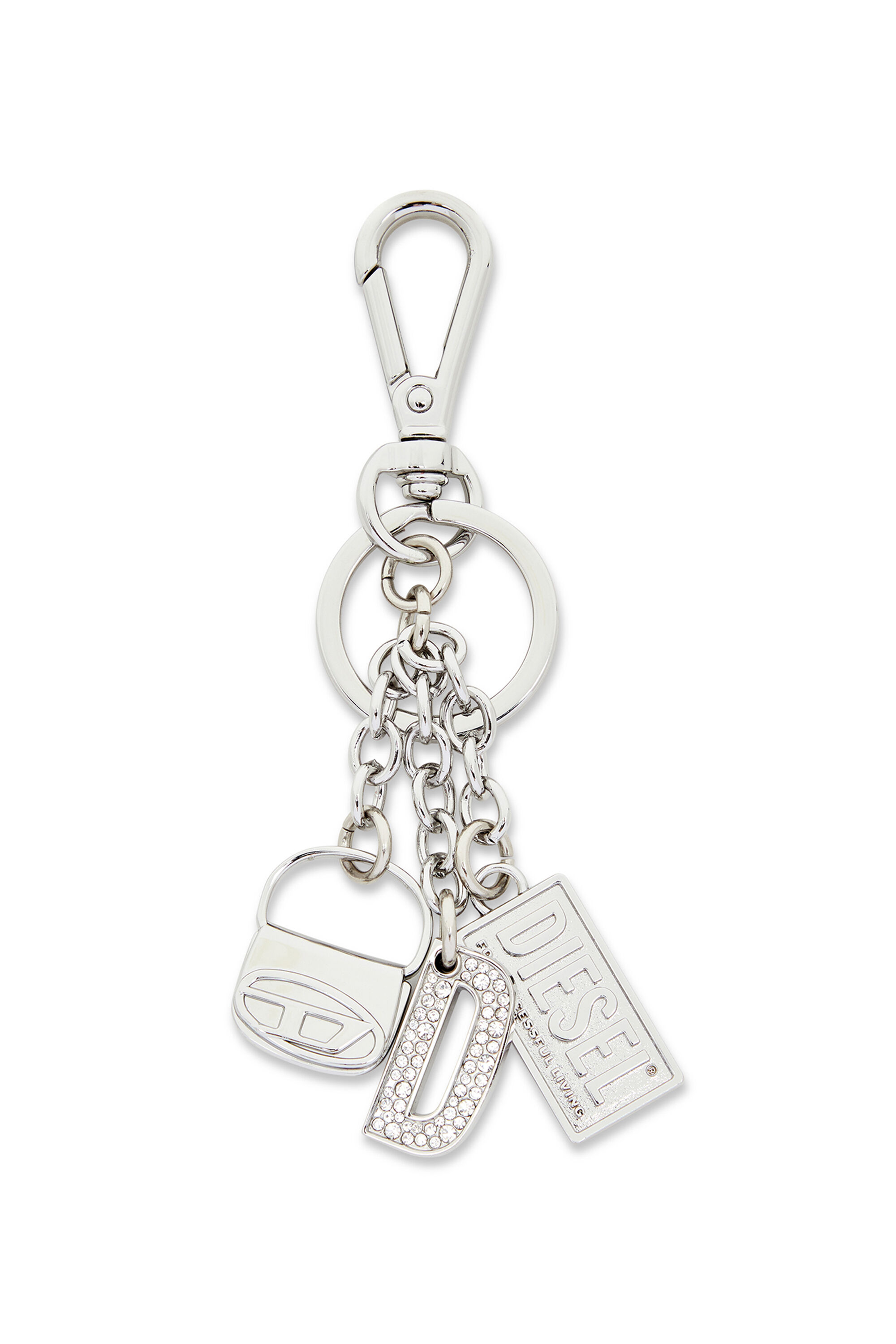 Diesel - 1DR KEY MULTICHARM, Portachiavi in metallo con charm logo Donna in Argento - 1
