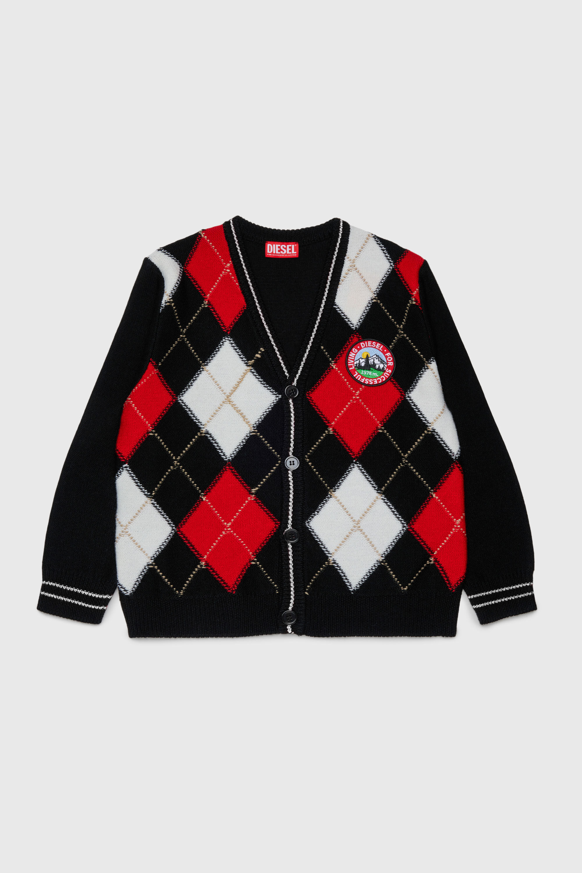 Diesel - KROMYCARDIGAN OVER, Cardigan in misto lana con motivo argyle Unisex in Nero - 1