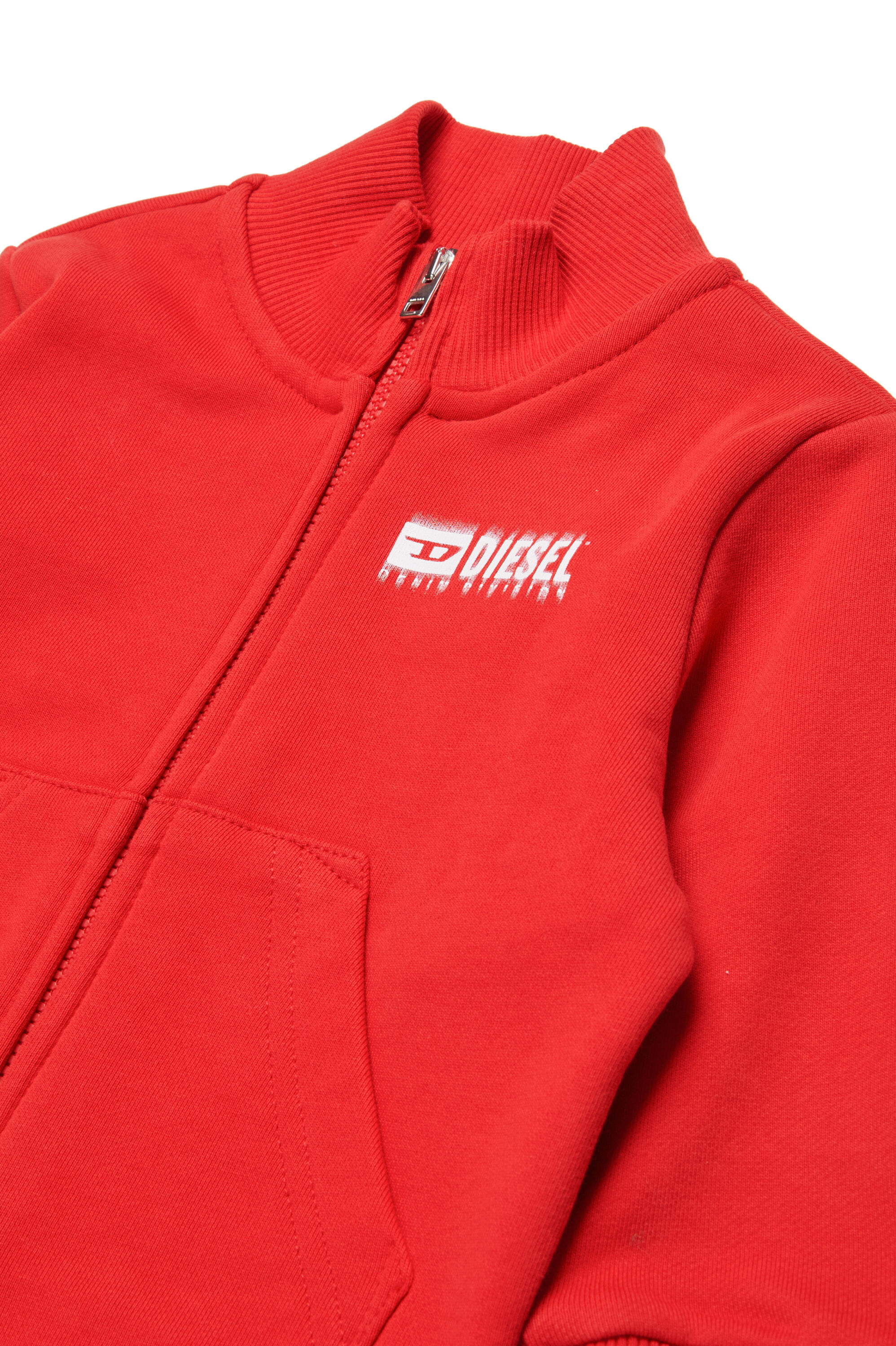 Diesel - SVOUGZIPALB, Felpa con zip e logo sbavato Unisex in Rosso - 3