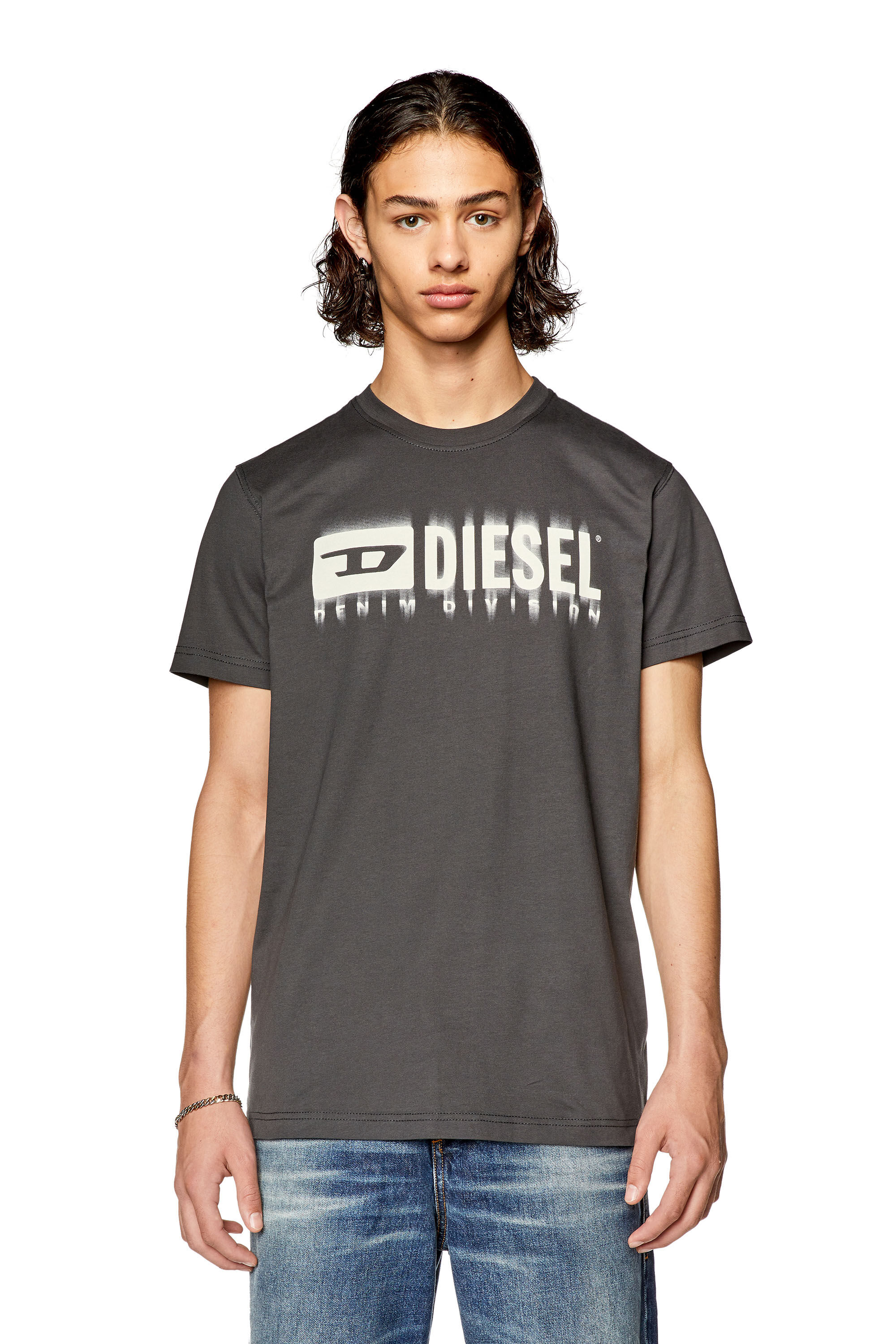 Diesel - T-DIEGOR-L6, Man T-shirt with smudged logo print in Grey - Image 3