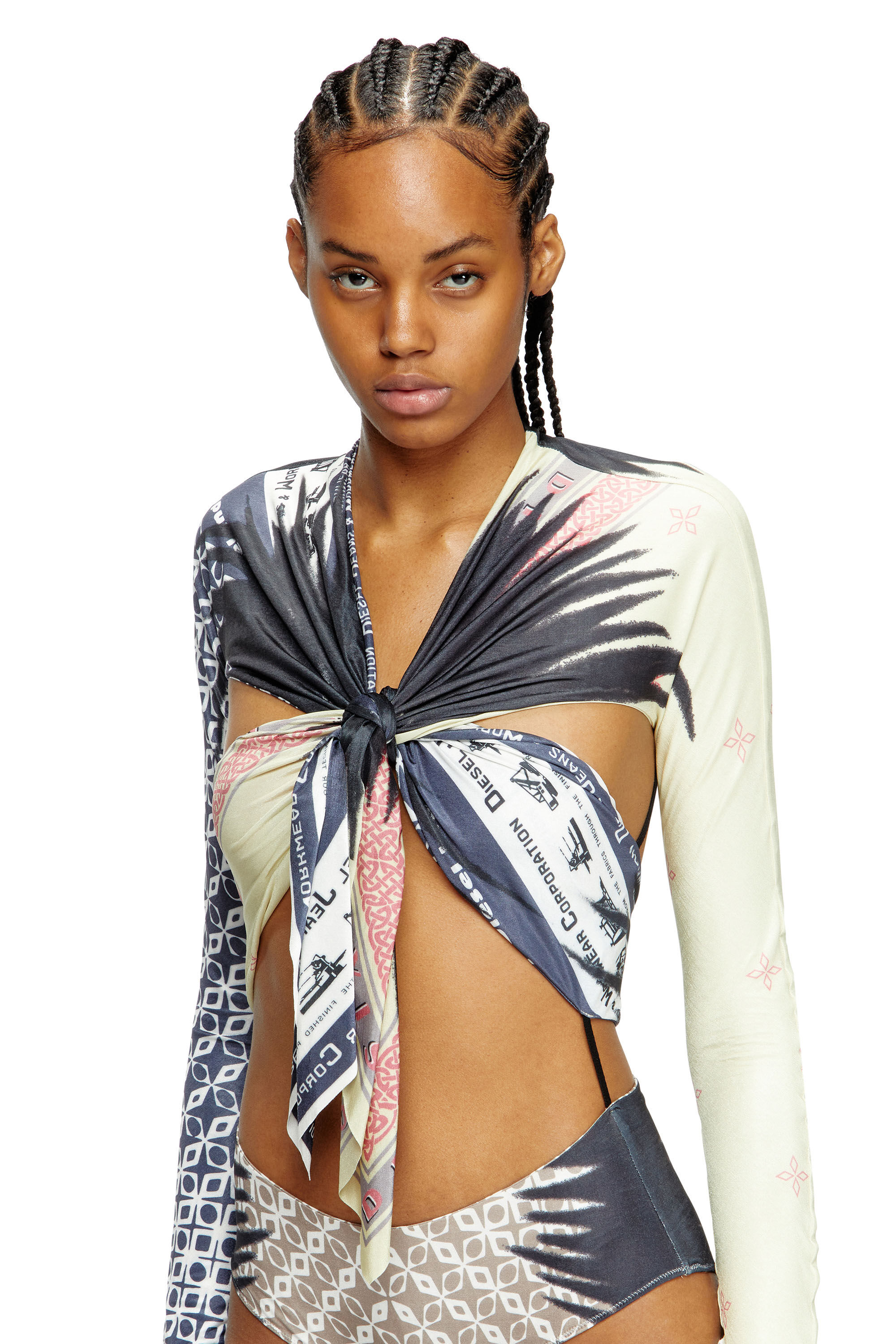 Diesel - T-EXO, Top con drappeggi bandana sul davanti Donna in Multicolor - 5