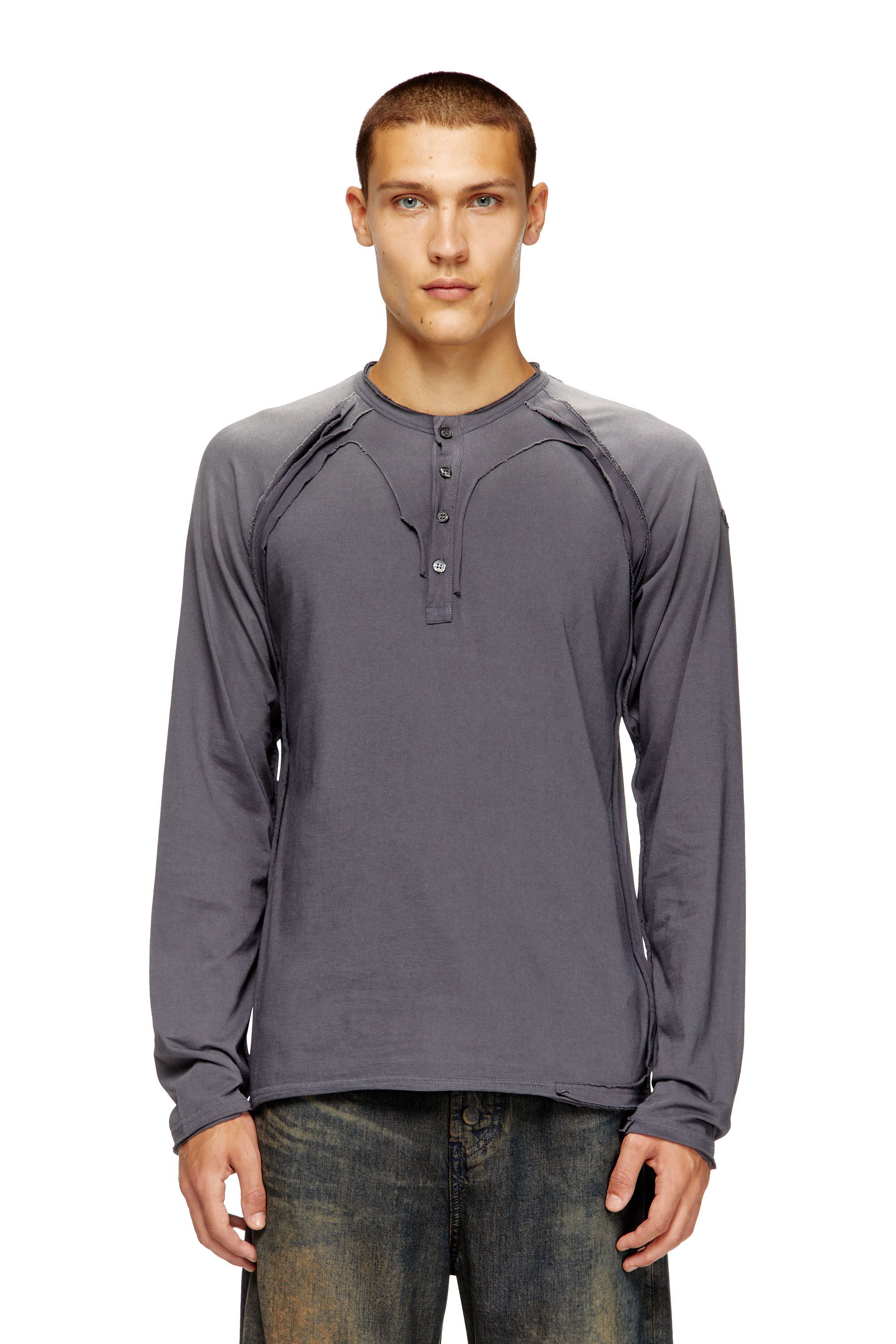 Diesel - T-RAWGY, T-shirt a manica lunga con effetto peel-off Uomo in Grigio - 1