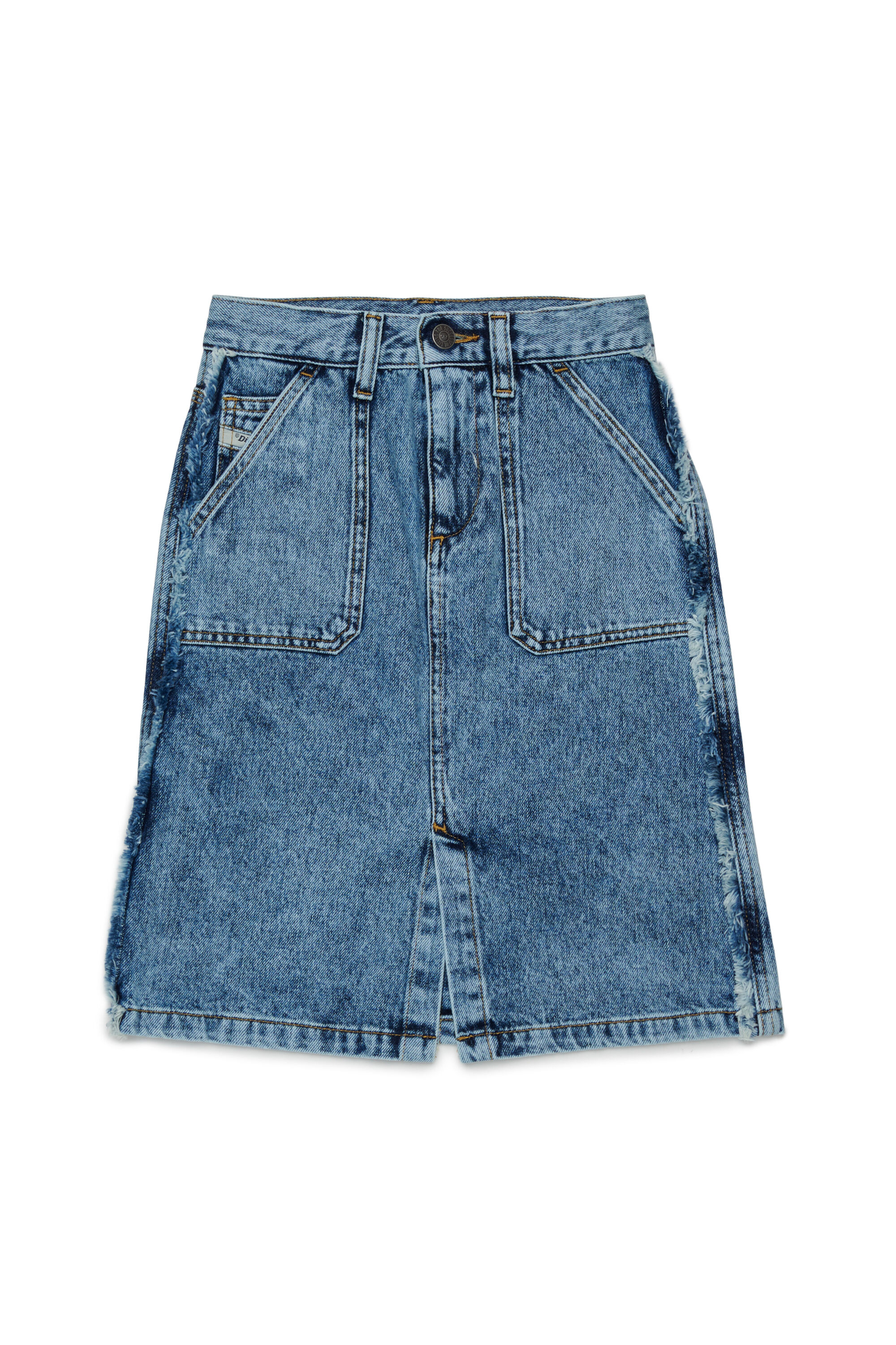 Diesel - GELKA, Gonna in denim a taglio vivo con patch a rosa Donna in Blu - 1