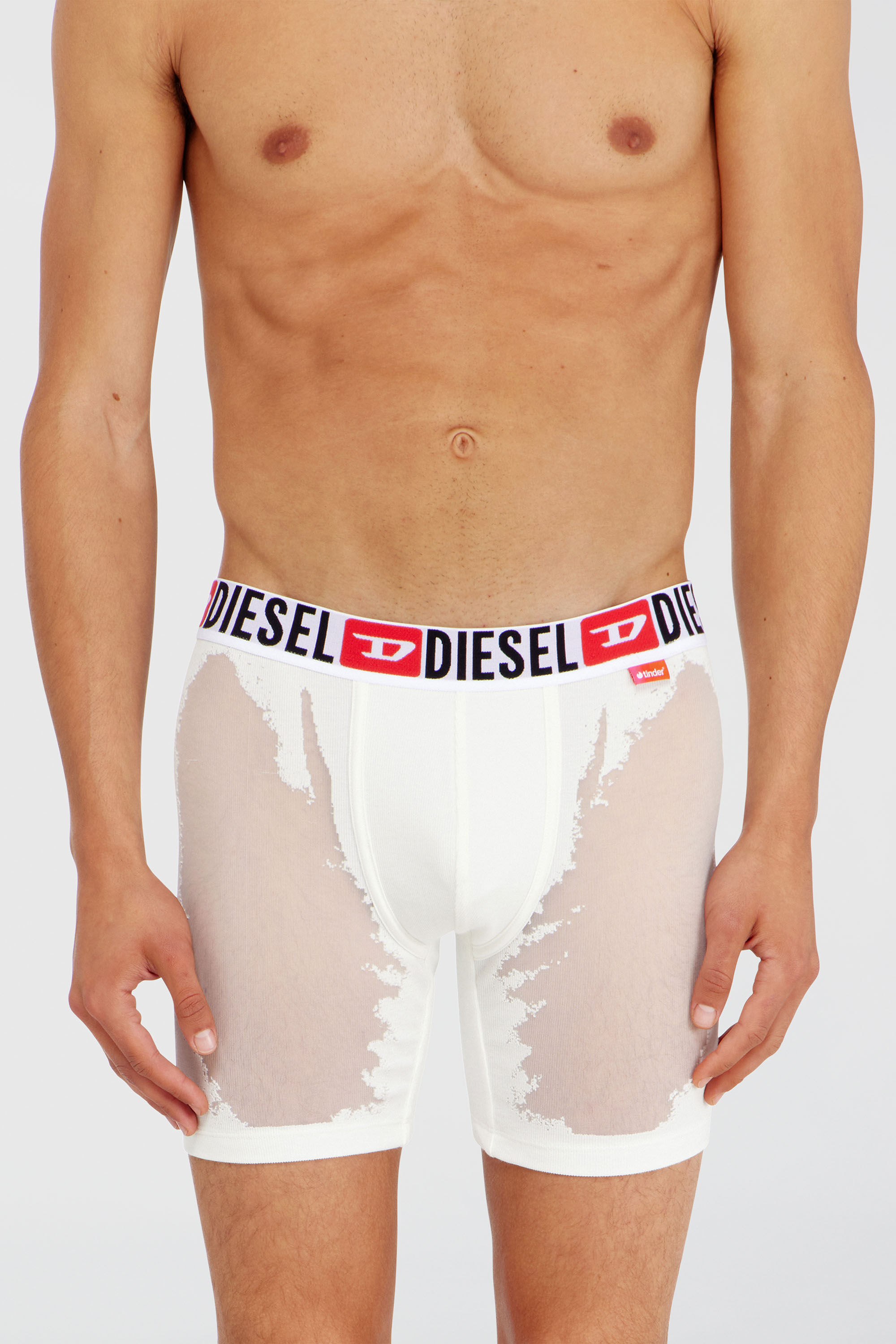 Diesel - PR-MAX-D-CORE, Boxer lungo con effetto devor&eacute; trasparente Uomo in Bianco - 3