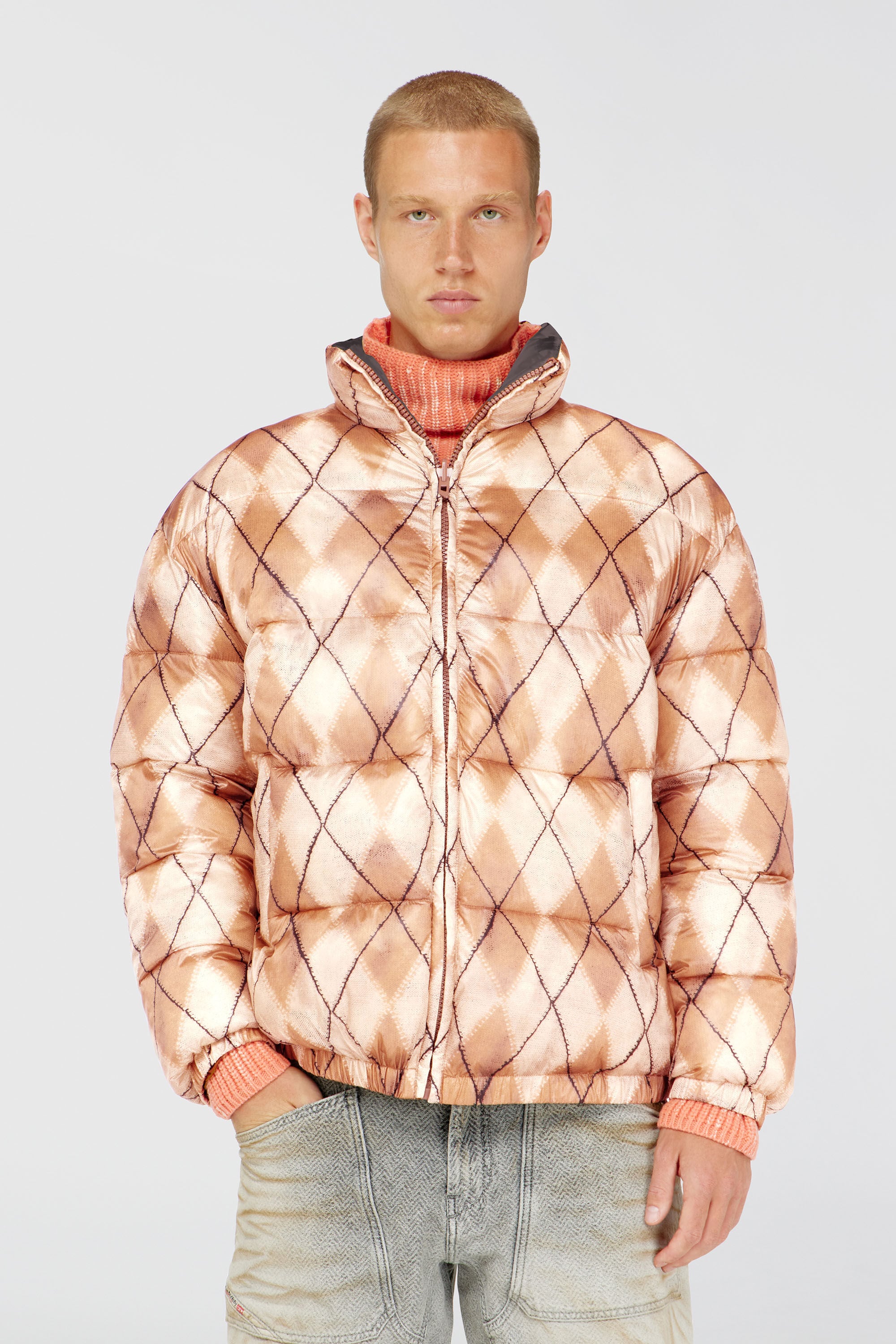 Diesel - W-BOURB-DLCK, Giacca puffer reversibile con stampa argyle Uomo in Multicolor - 3