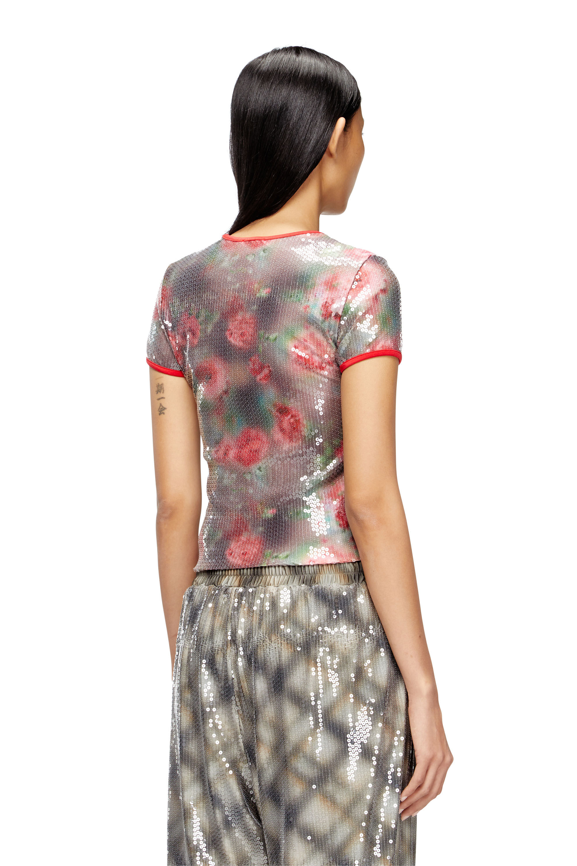 Diesel - T-UNKYEL, Top aderente in jersey a fiori con paillettes Donna in Multicolor - 4