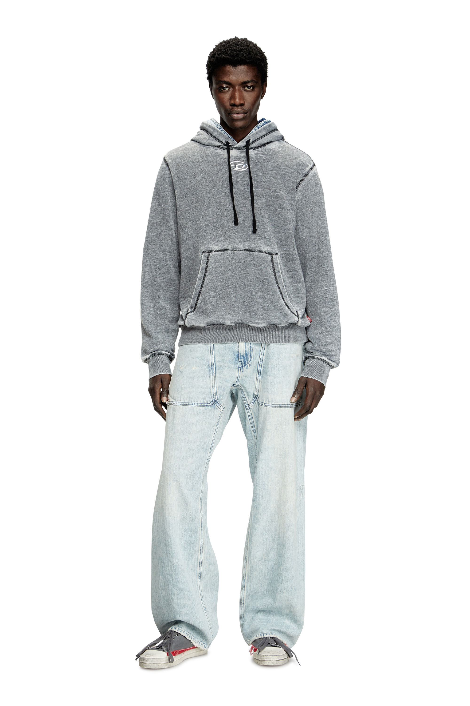 Diesel - S-GINN-HOOD-PAK, Hoodie con burnout e logo effetto cromato Uomo in Grigio - 1