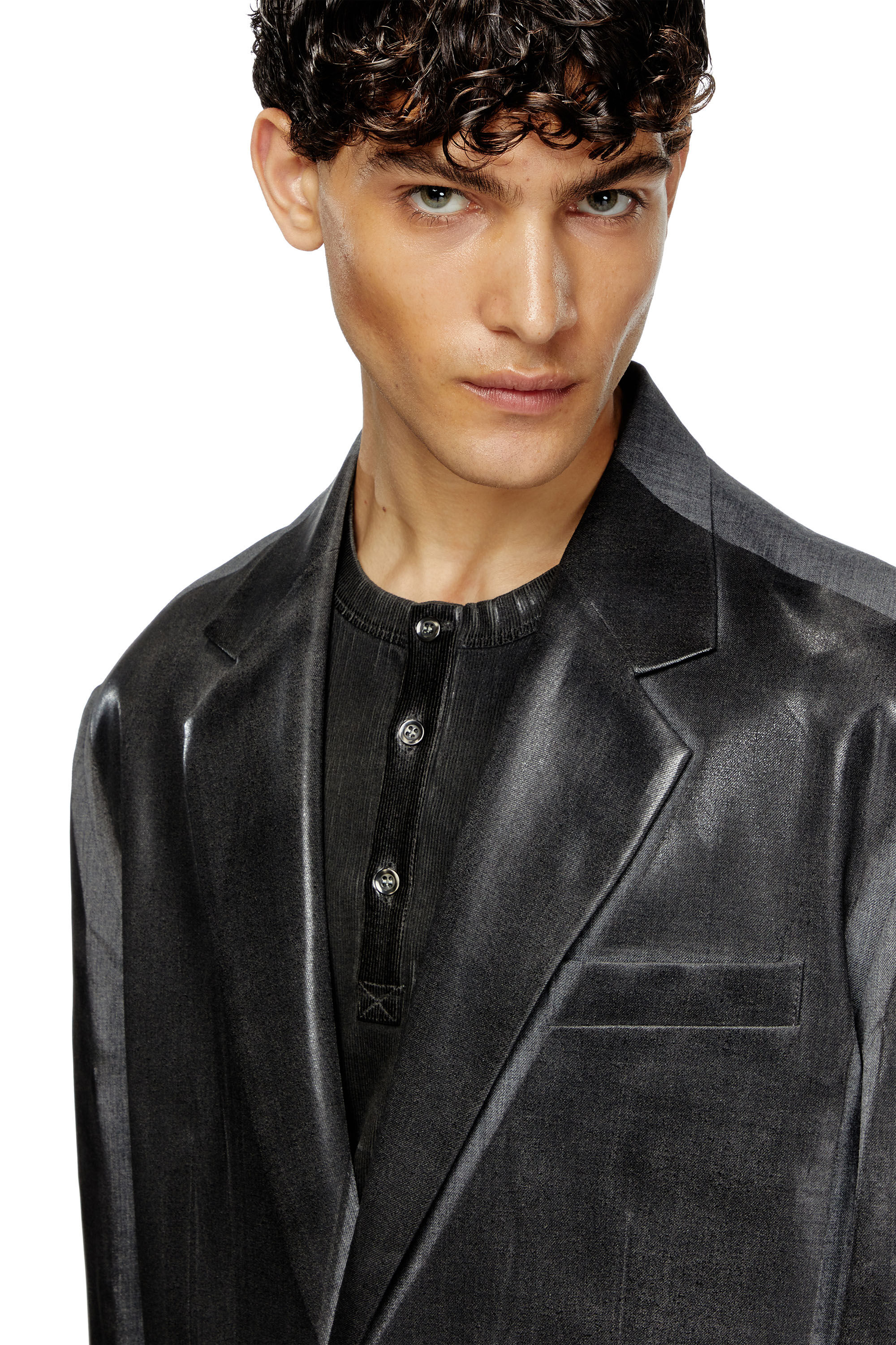 Diesel - J-OVER-DD, Blazer oversize con coating Unisex in Nero - 5