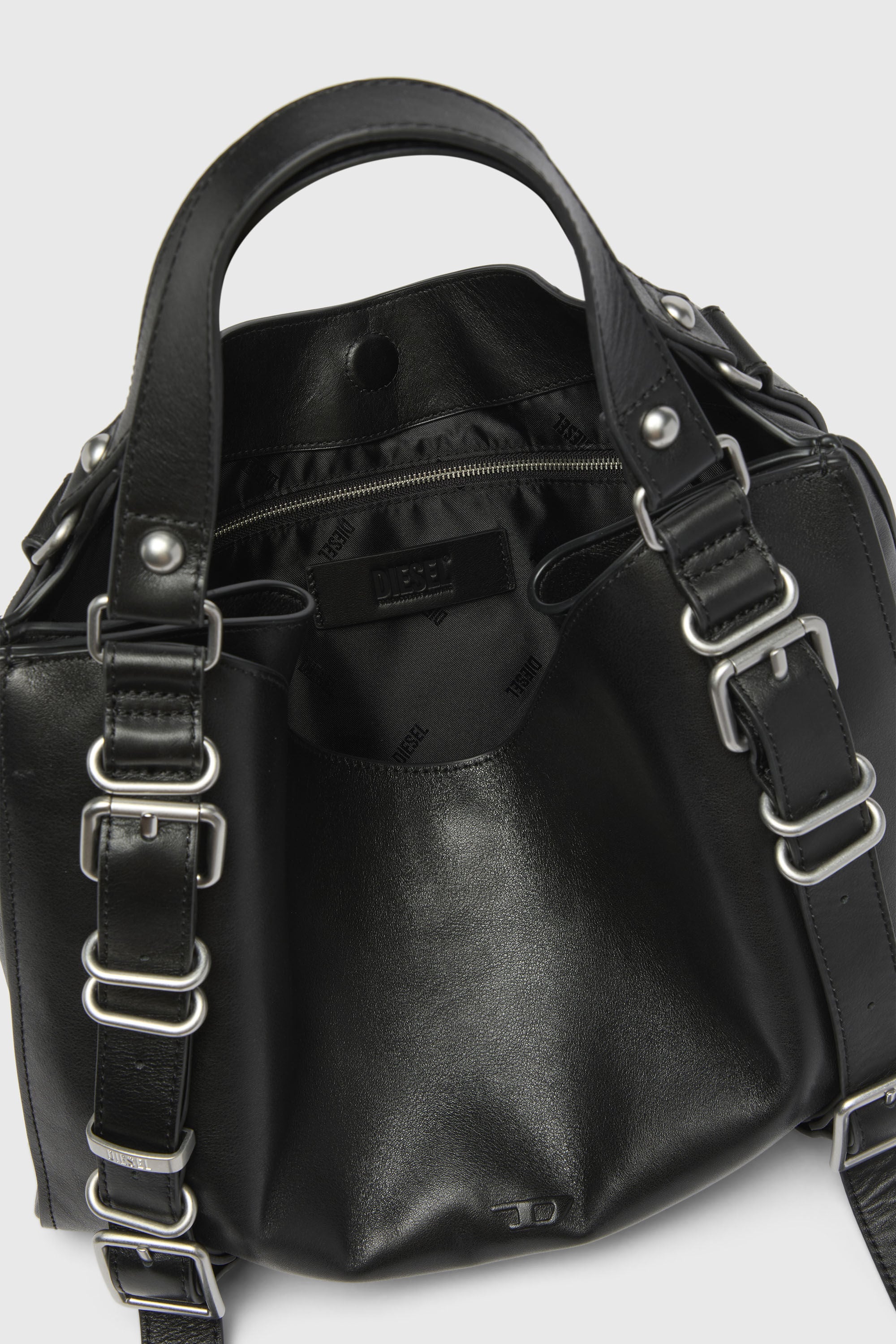 Diesel - D-ONE TOPHANDLE M, Unisex's D-One-Medium top-handle bag in treated leather in Black - 4