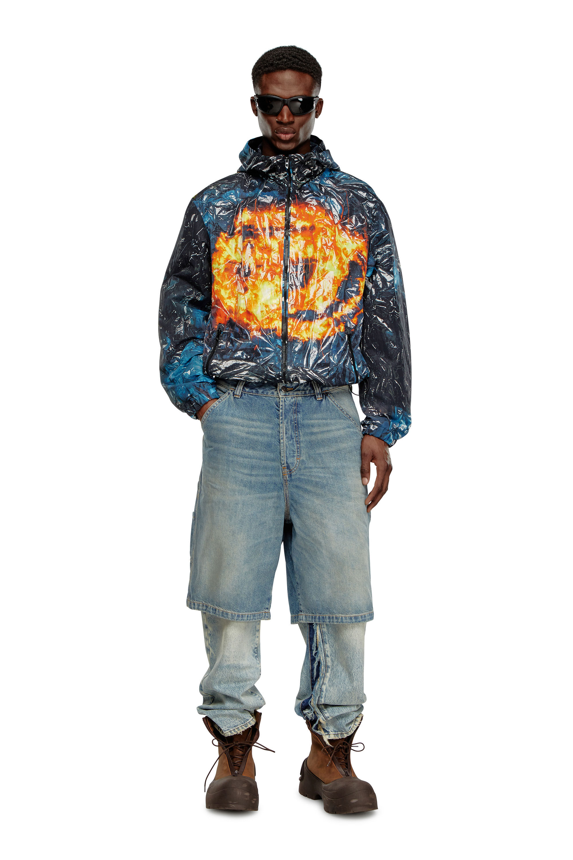 Giacca jeans uomo con stampa clearance