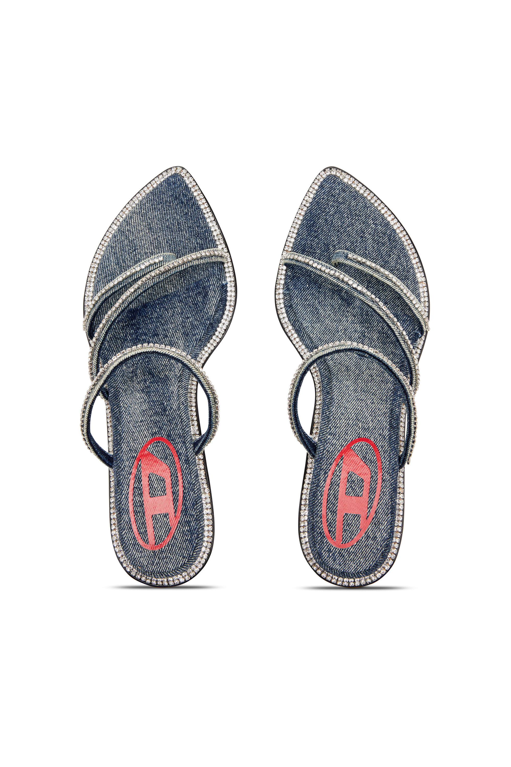 Women's D-Havanna-Kitten-heel mules in crystal denim | Blue