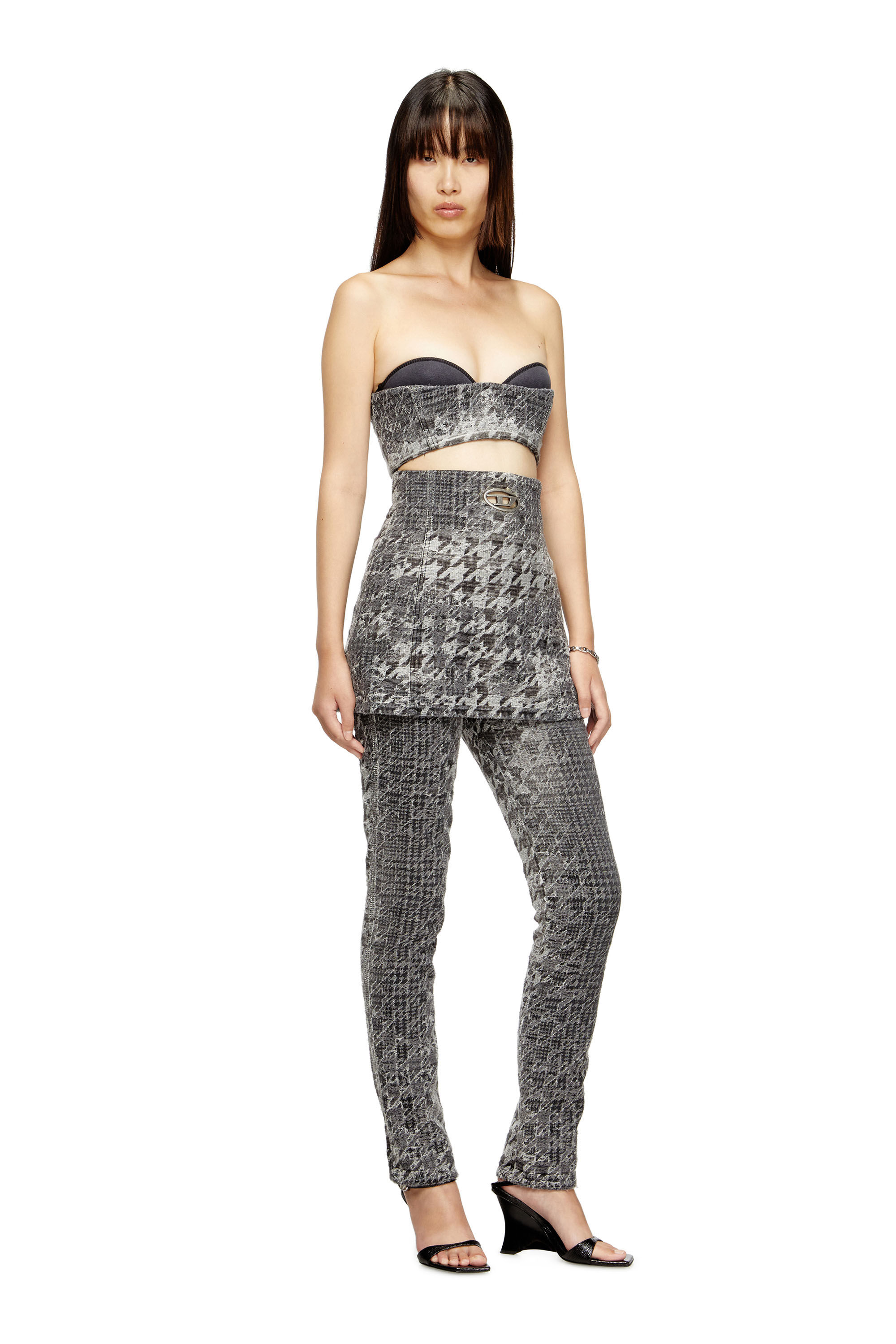 Diesel - DE-TOPPYS-FSH, Bralette in denim jacquard motivo Prince of Wales Donna in Multicolor - 1