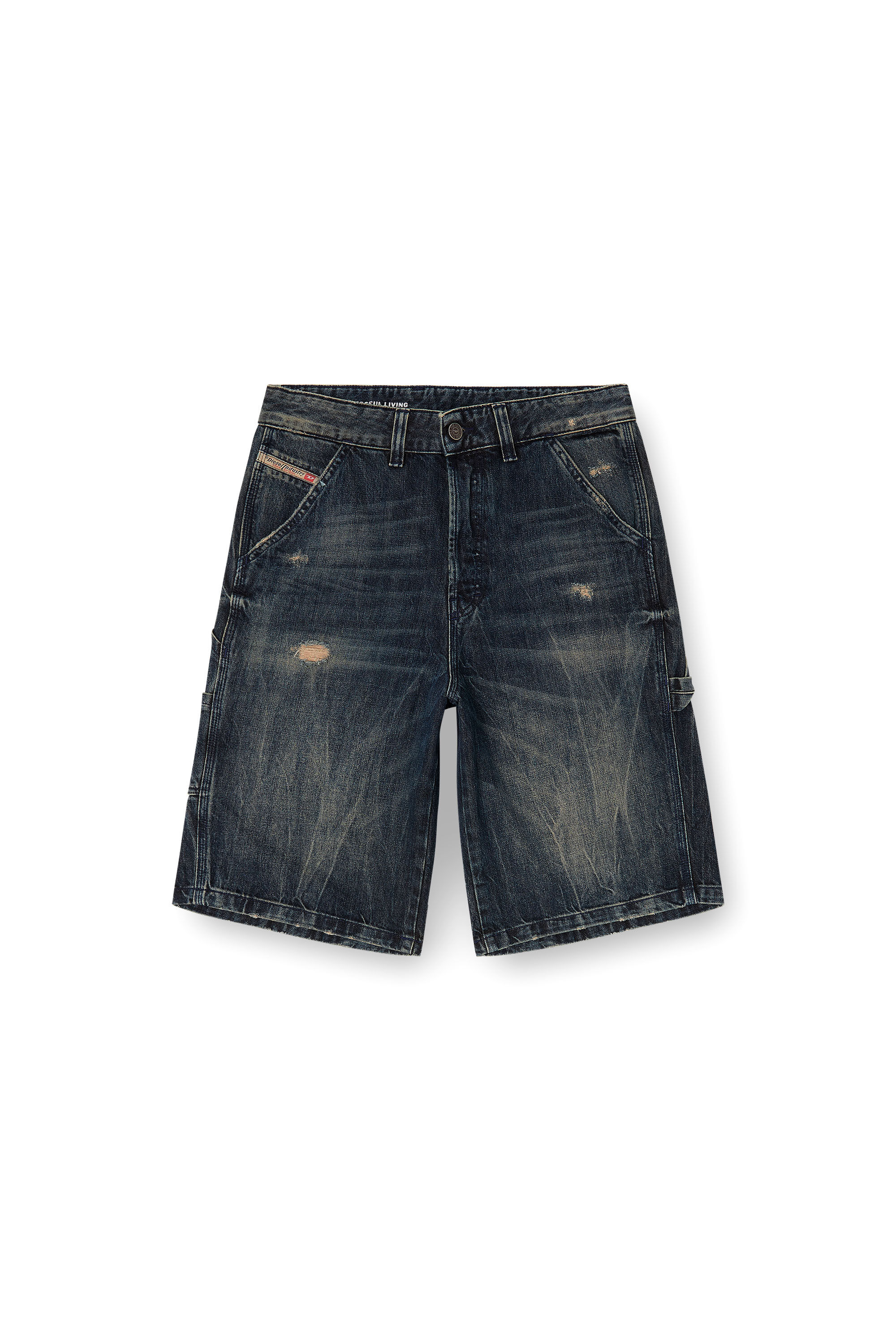 Diesel - D-LIVERY-W-SHORT, Shorts in denim a vestibilit&agrave; rilassata con abrasioni Uomo in Blu - 2