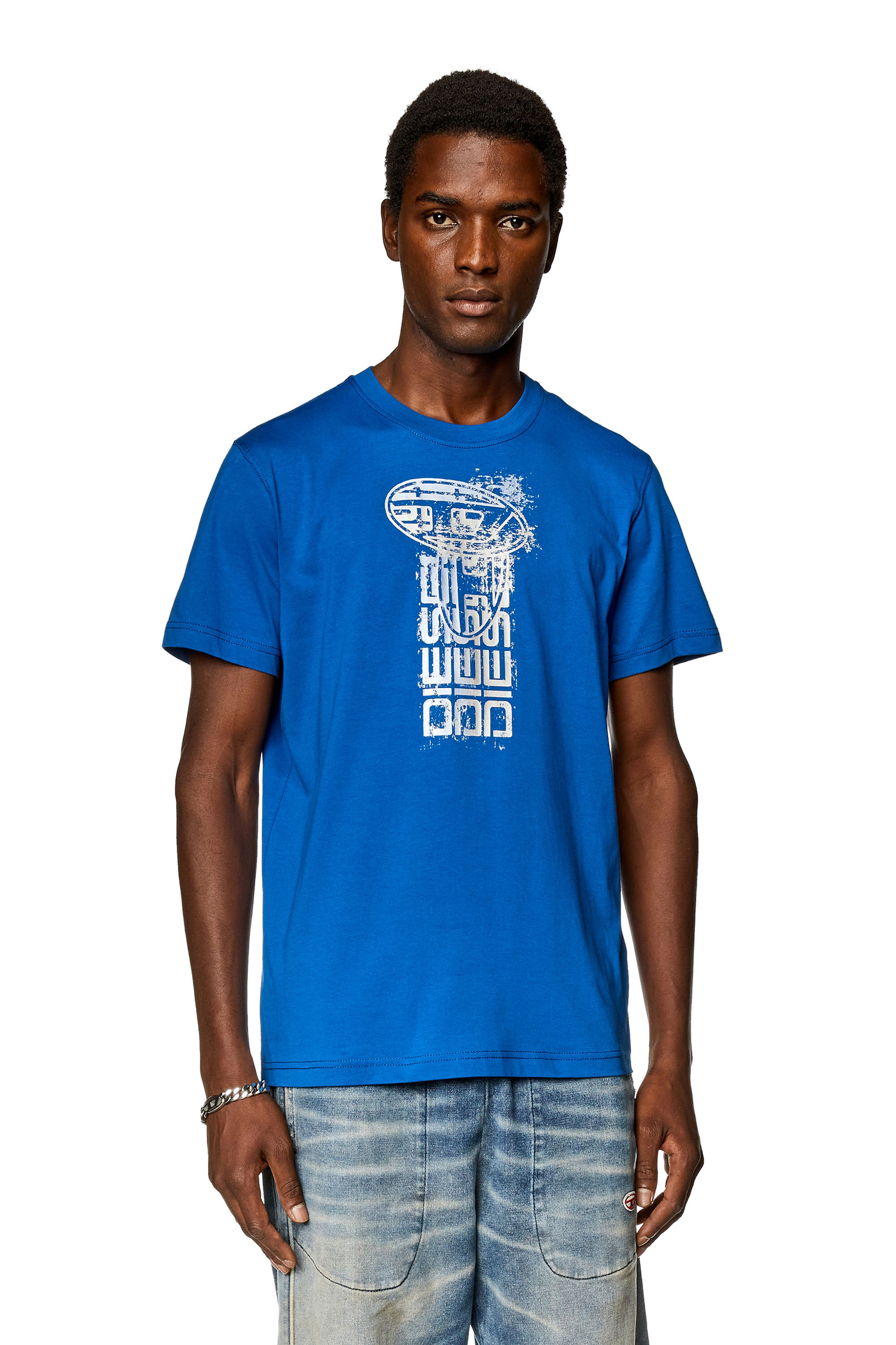 Diesel - T-DIEGOR-K68, T-shirt con loghi metallici Uomo in Blu - 3