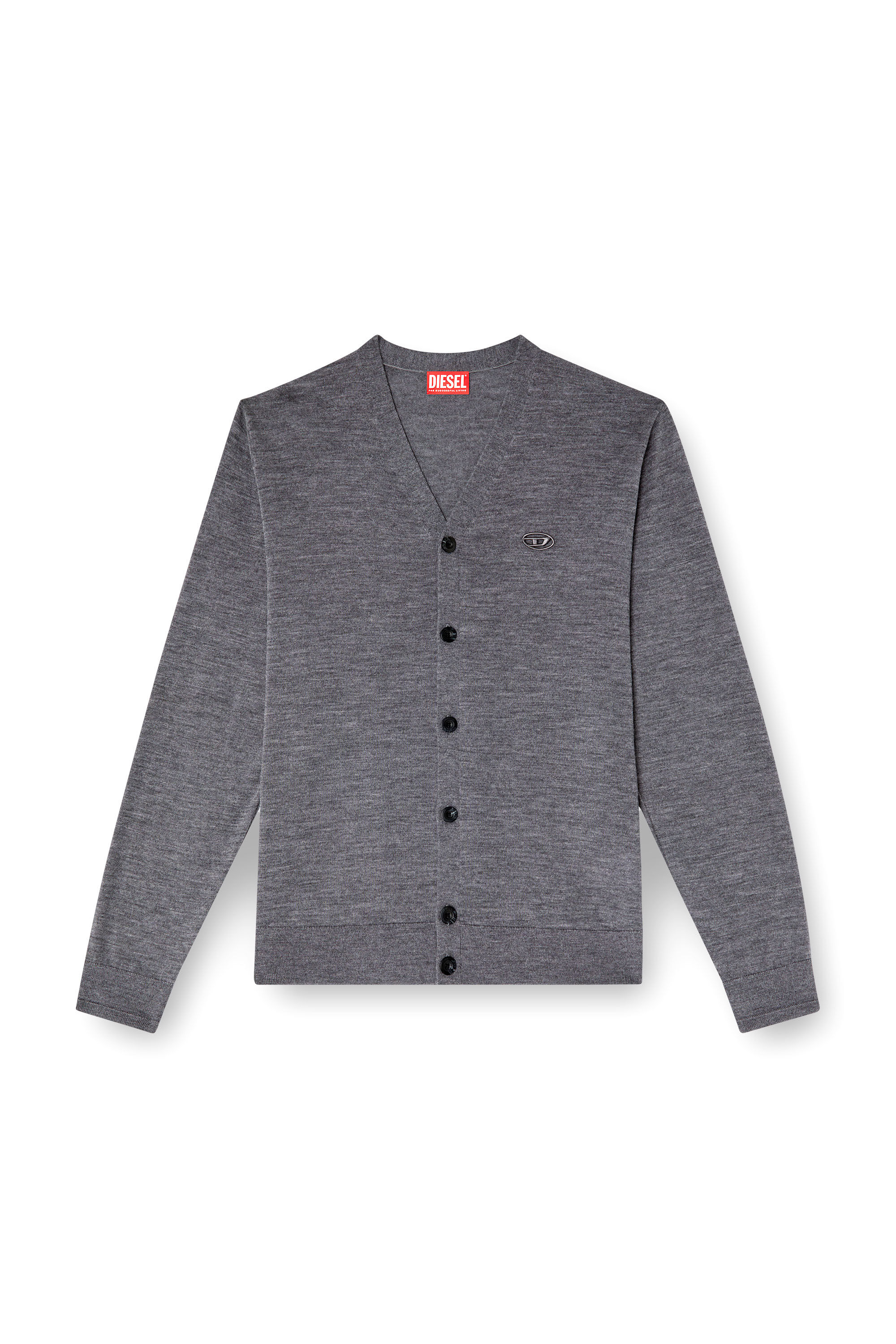 Diesel - K-VOLTO, Cardigan in lana con logo cut-out Uomo in Grigio - 6