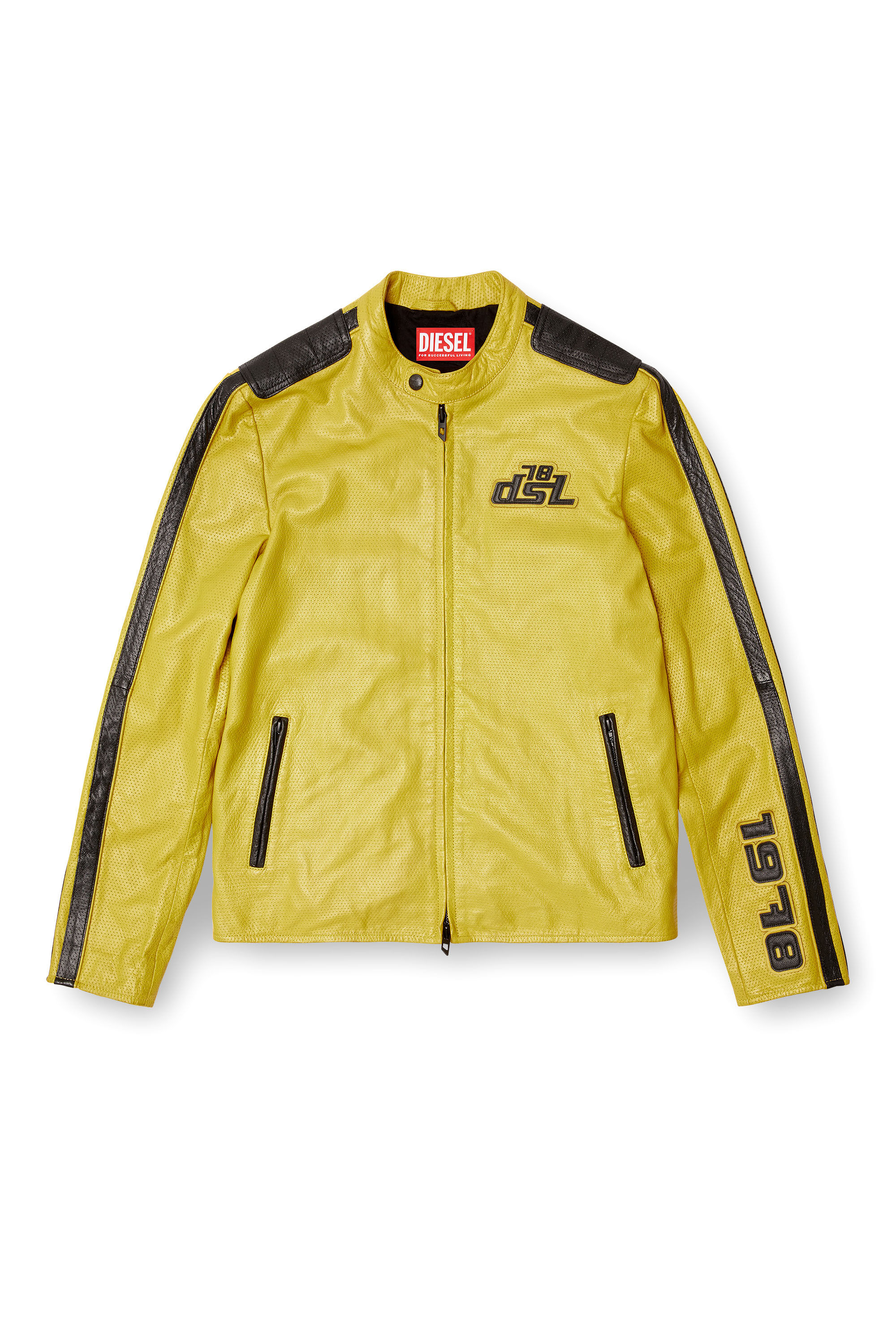 Diesel - L-POP, Giacca biker in pelle traforata Unisex in Giallo - 2
