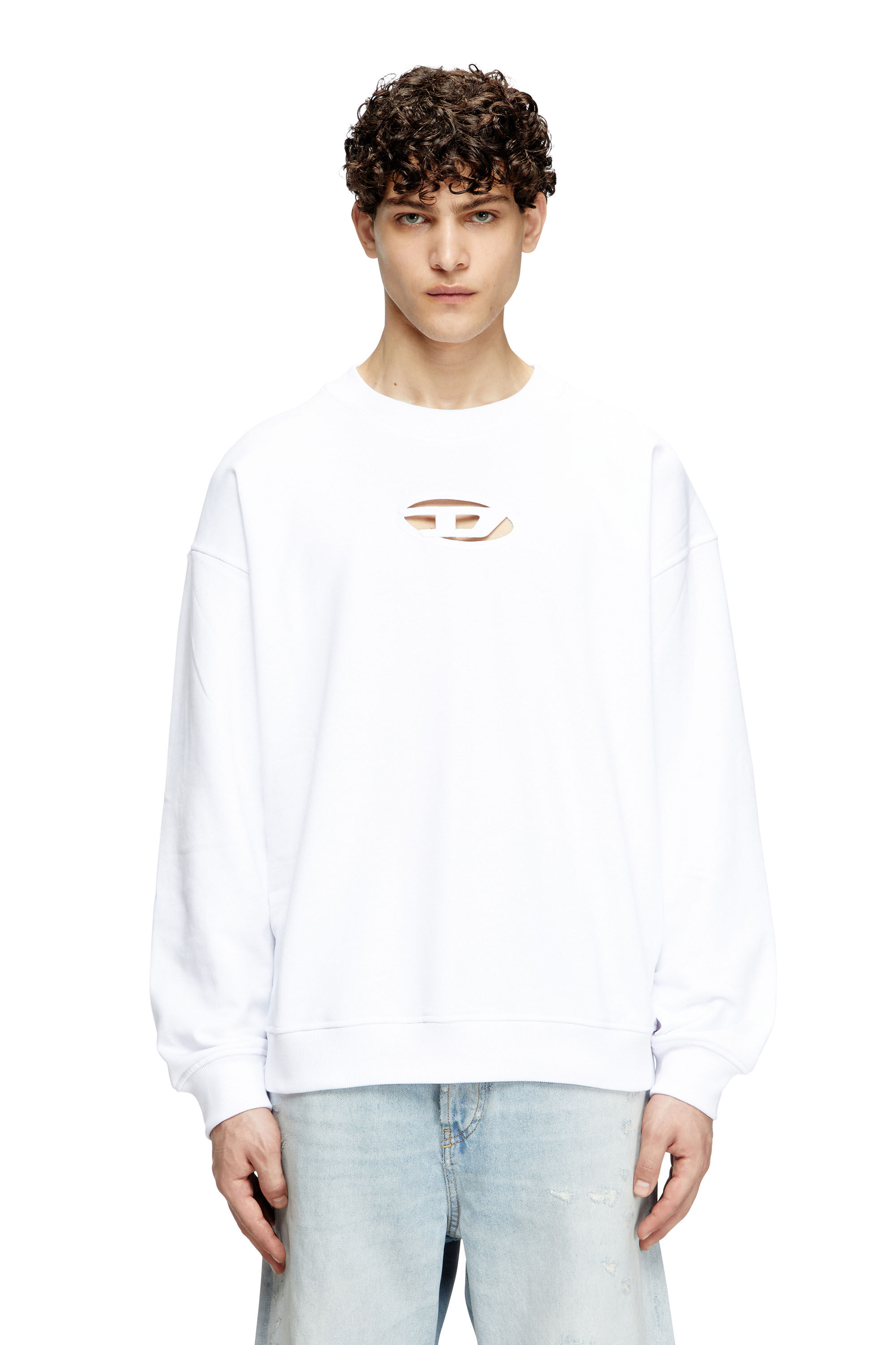 Diesel - S-BOXT-OD, Felpa con logo Oval D cut-out Uomo in Bianco - 3