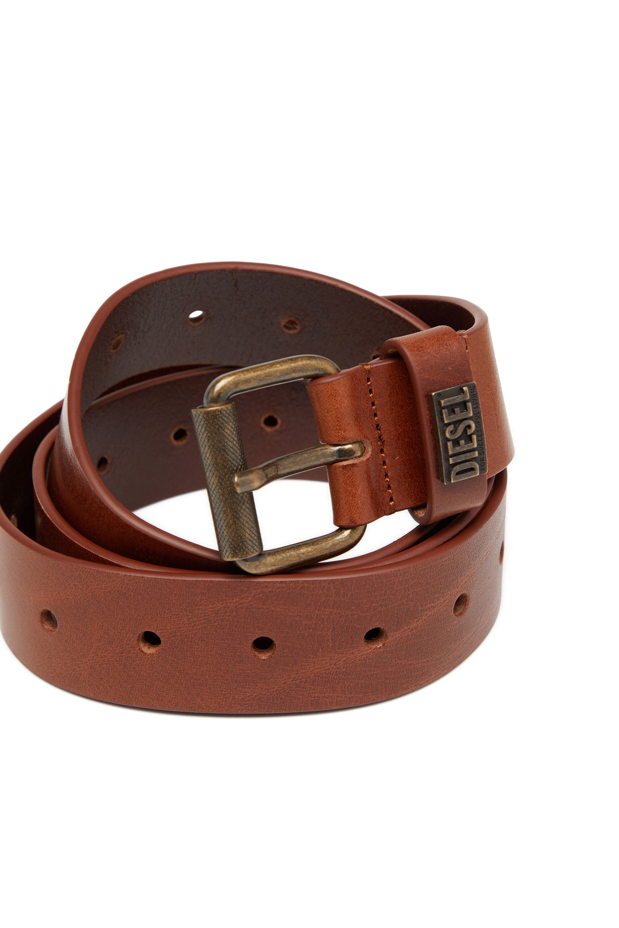 Diesel - B-BISCOTTO-LOOP II, Cintura in pelle da 3.5 cm con fibbia in metallo con logo Uomo in Marrone - 3