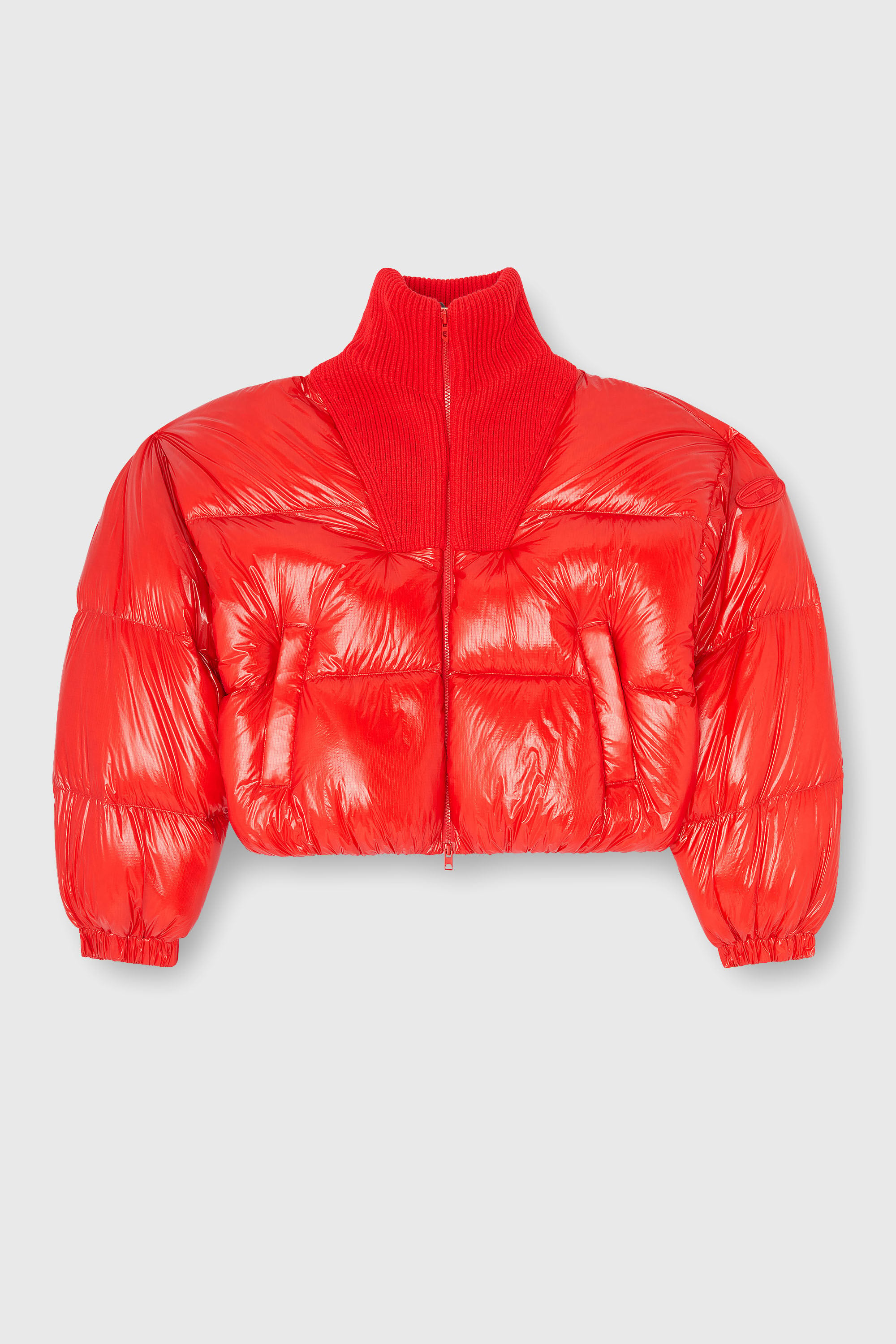 Diesel - W-ARRIOR, Piumino down in ripstop con collo a maglia Donna in Rosso - 2