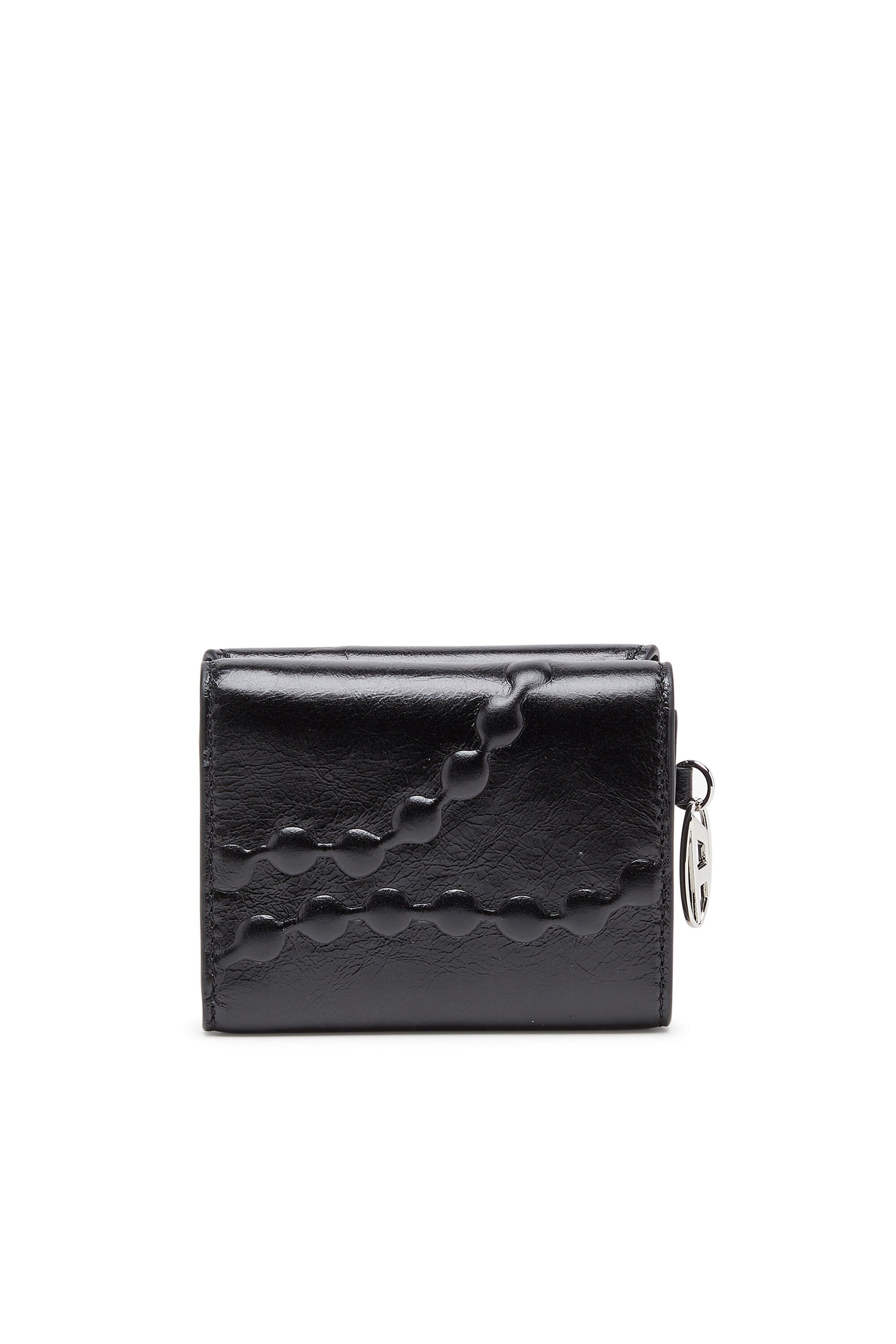 Diesel - OVAL-D TRI FOLD ZIP COIN XS II, Portafoglio tri-fold in pelle con motivo embossato Donna in Nero - 2