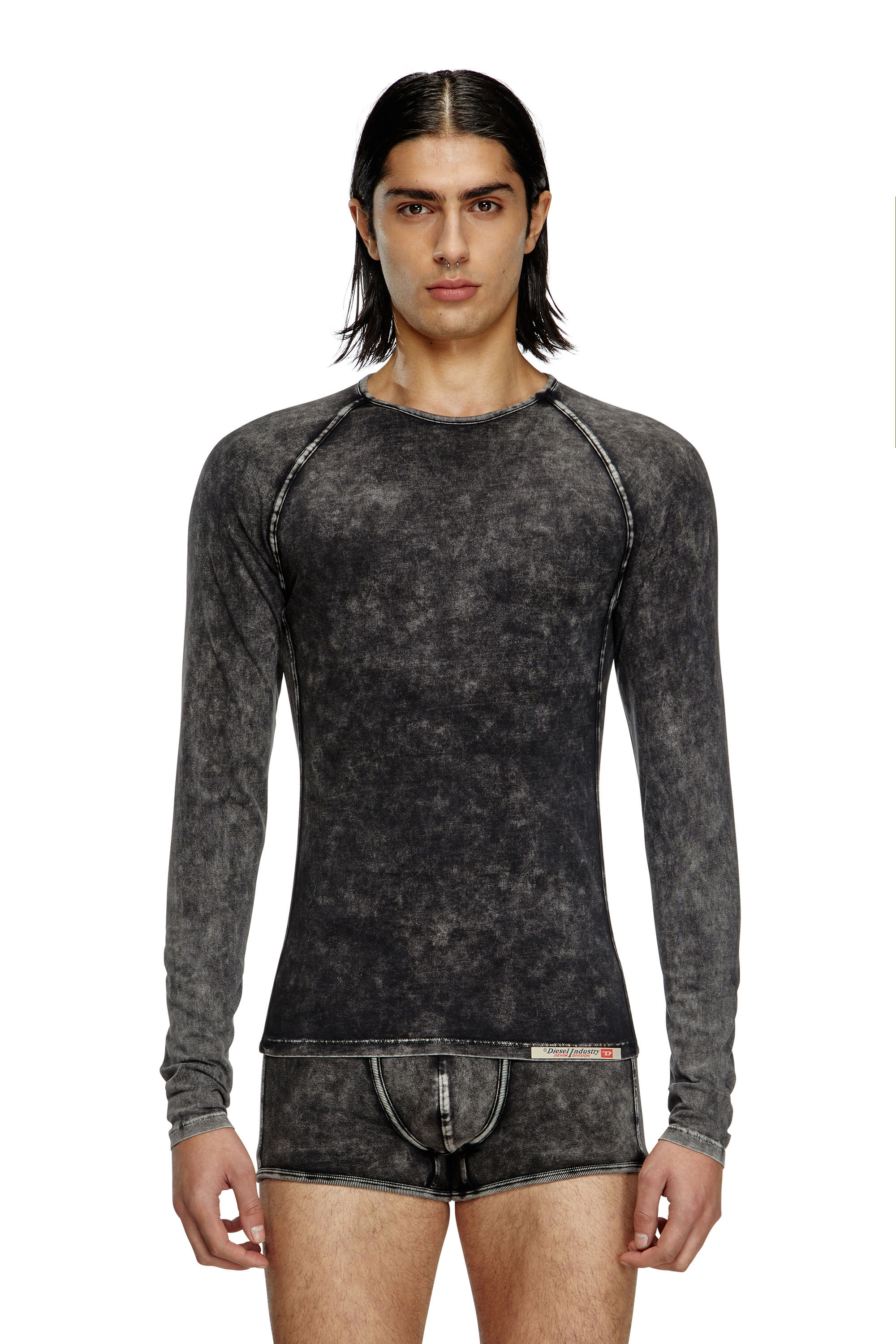 Diesel - EFREM-DNM, T-shirt a maniche lunghe effetto denim Uomo in Nero - 3