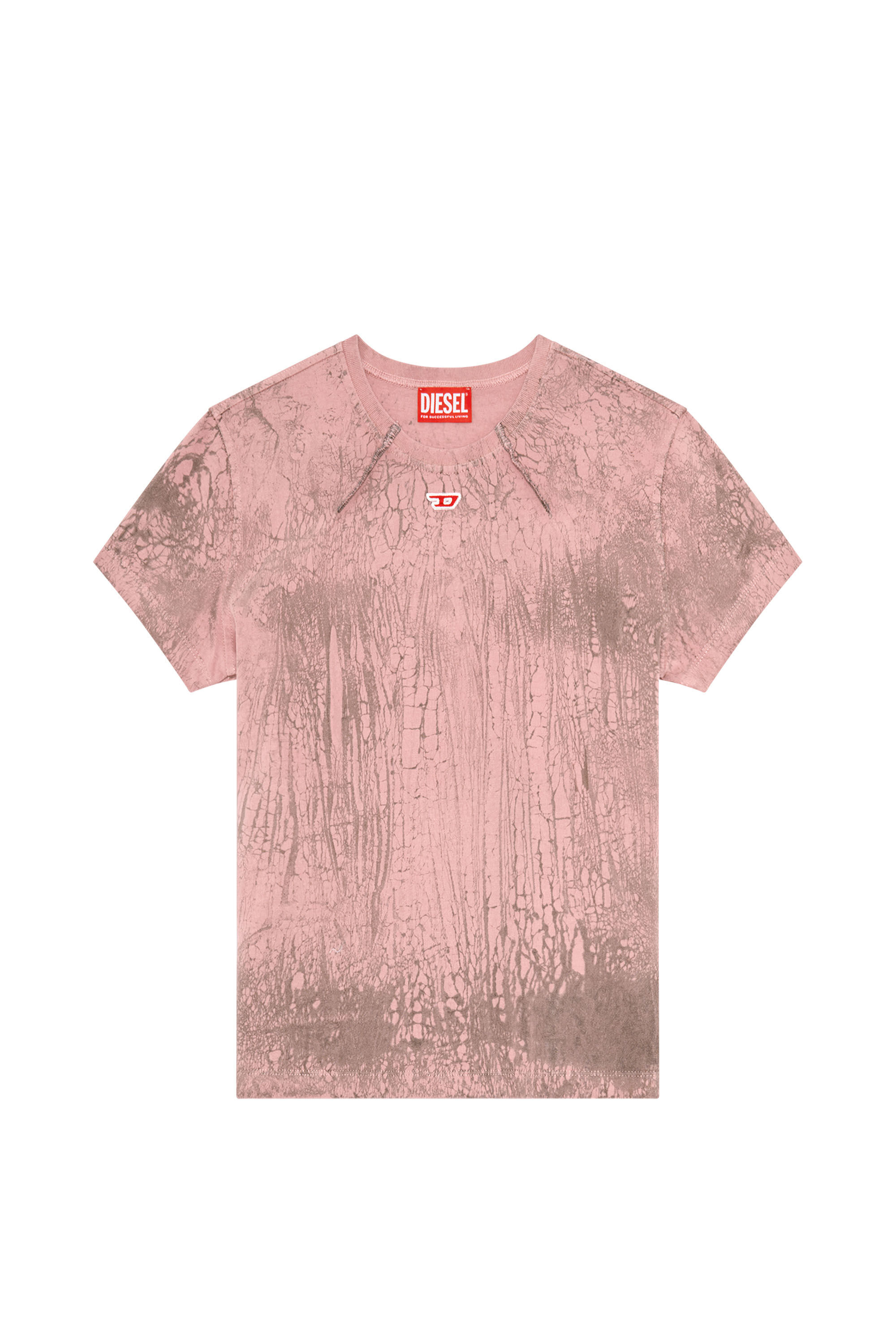 Diesel - T-UNCUTIE-LONG-N11, Woman Marbled jersey T-shirt with D patch in Pink - Image 2