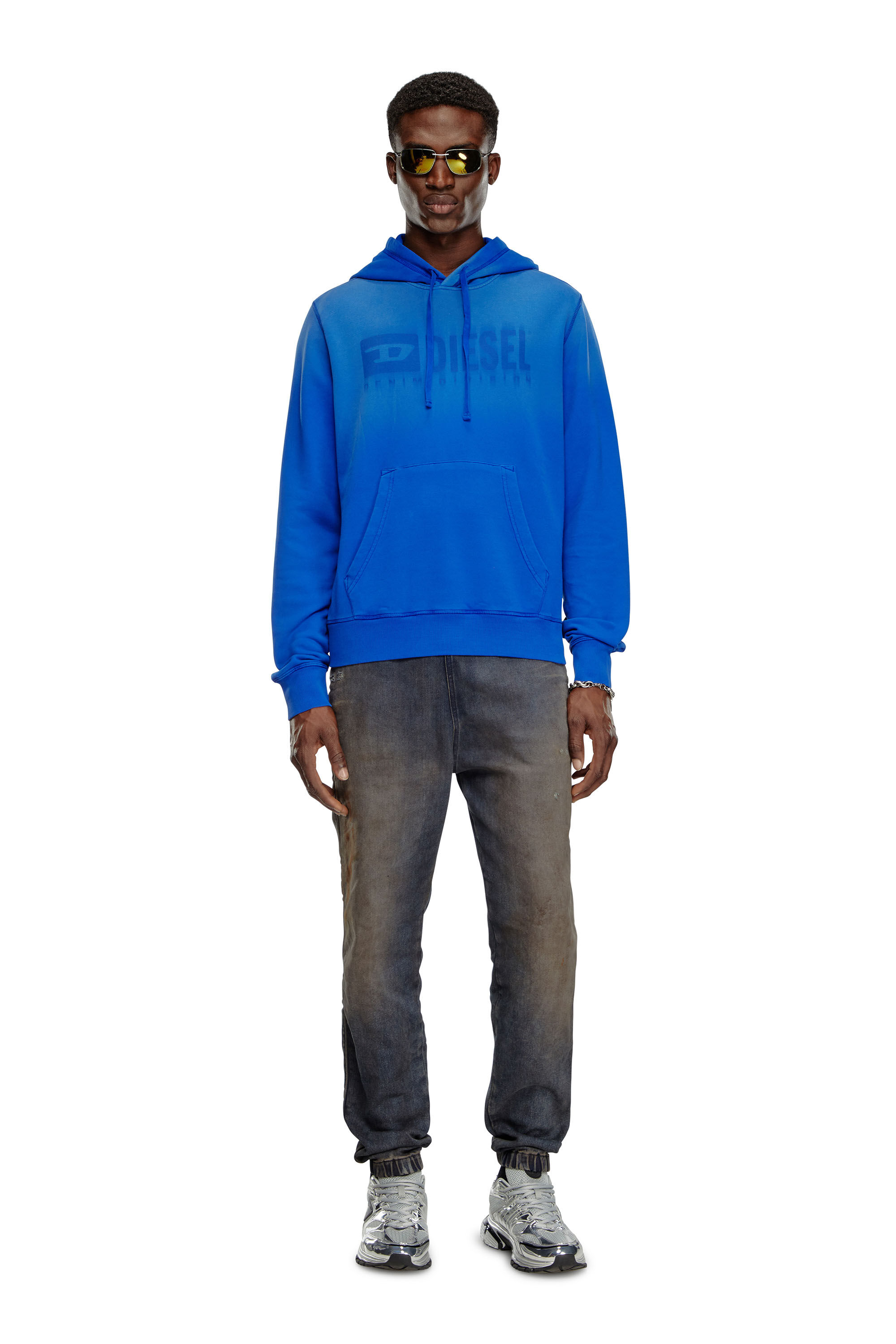 Diesel - S-GINN-HOOD-K44, Hoodie sfumato con logo Denim Division Uomo in Blu - 1