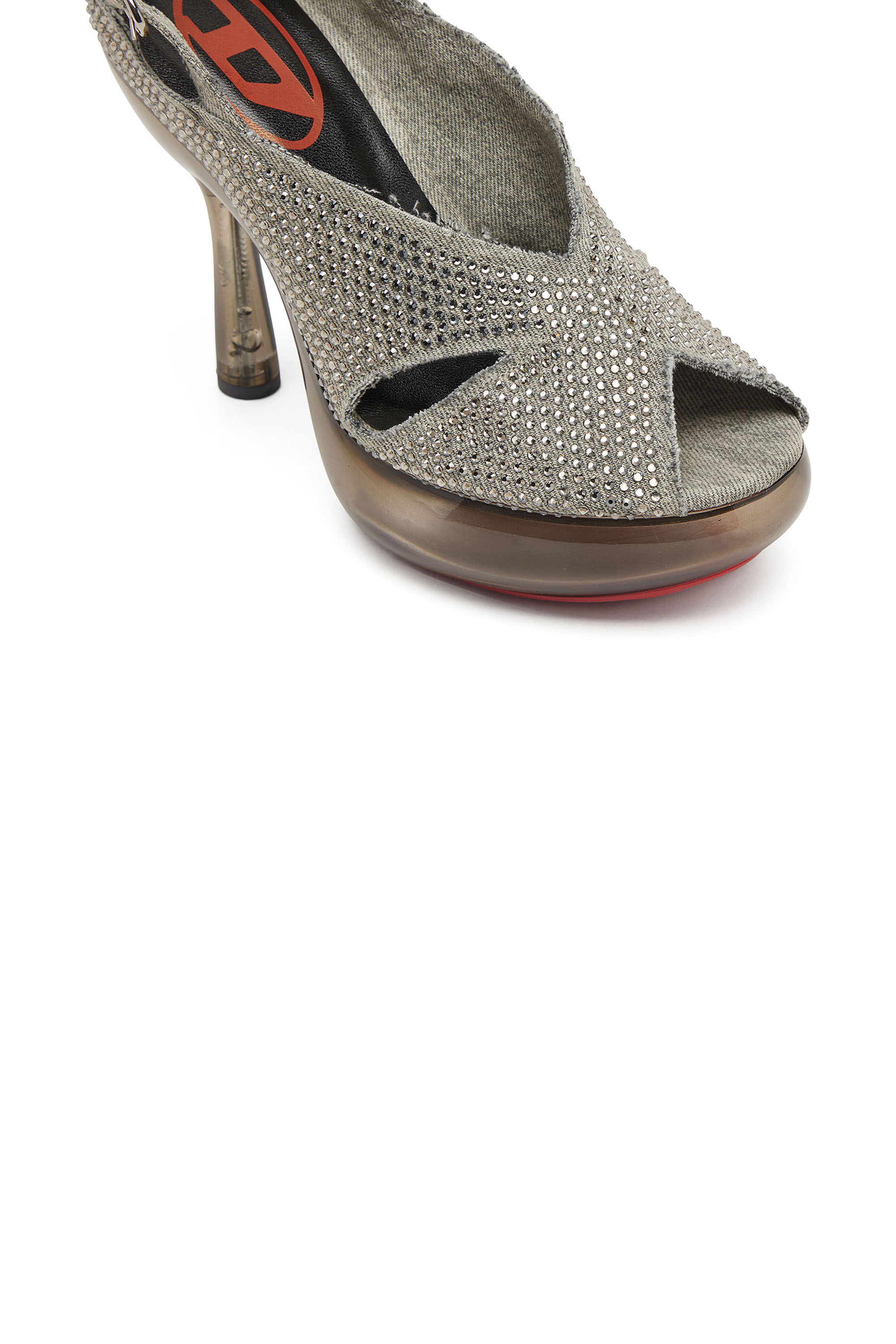Diesel - D-LAKE PLATFORM SDL, D-Lake-Sandali platform in denim con strass e plexiglass Donna in Grigio - 6