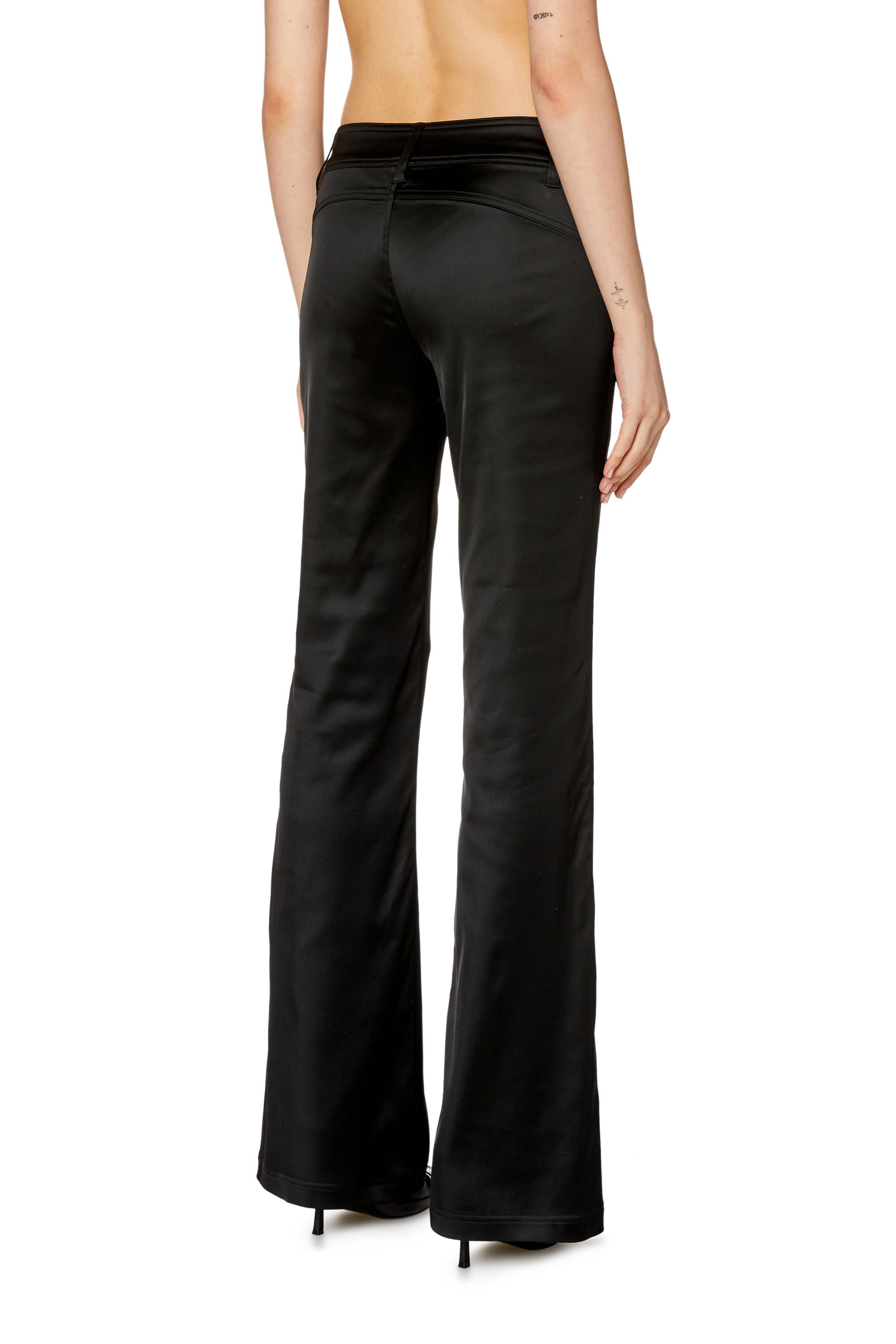 Pantaloni flare in raso stretch lucido Donna Nero Diesel