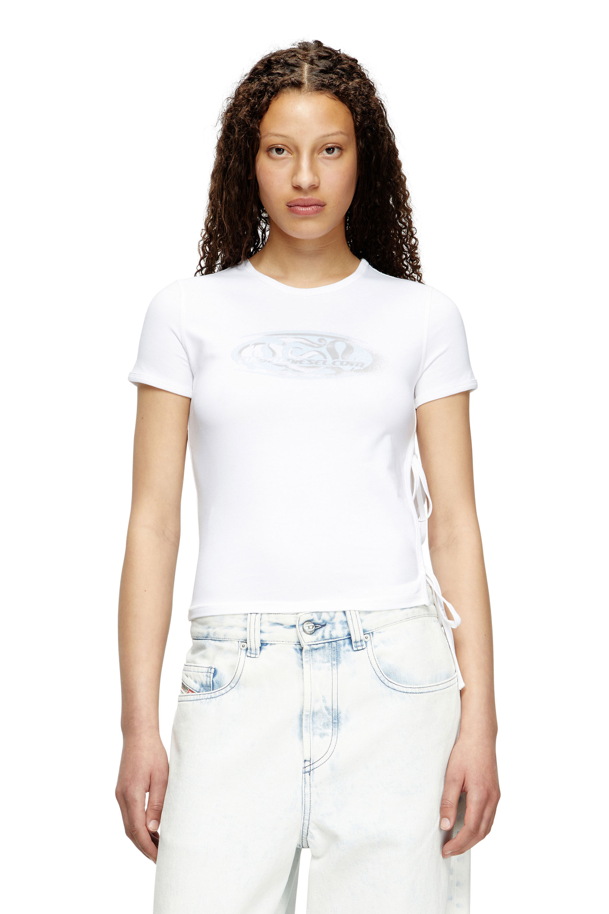 Diesel - T-LAYA, T-shirt con nodi laterali e logo Donna in Bianco - 3