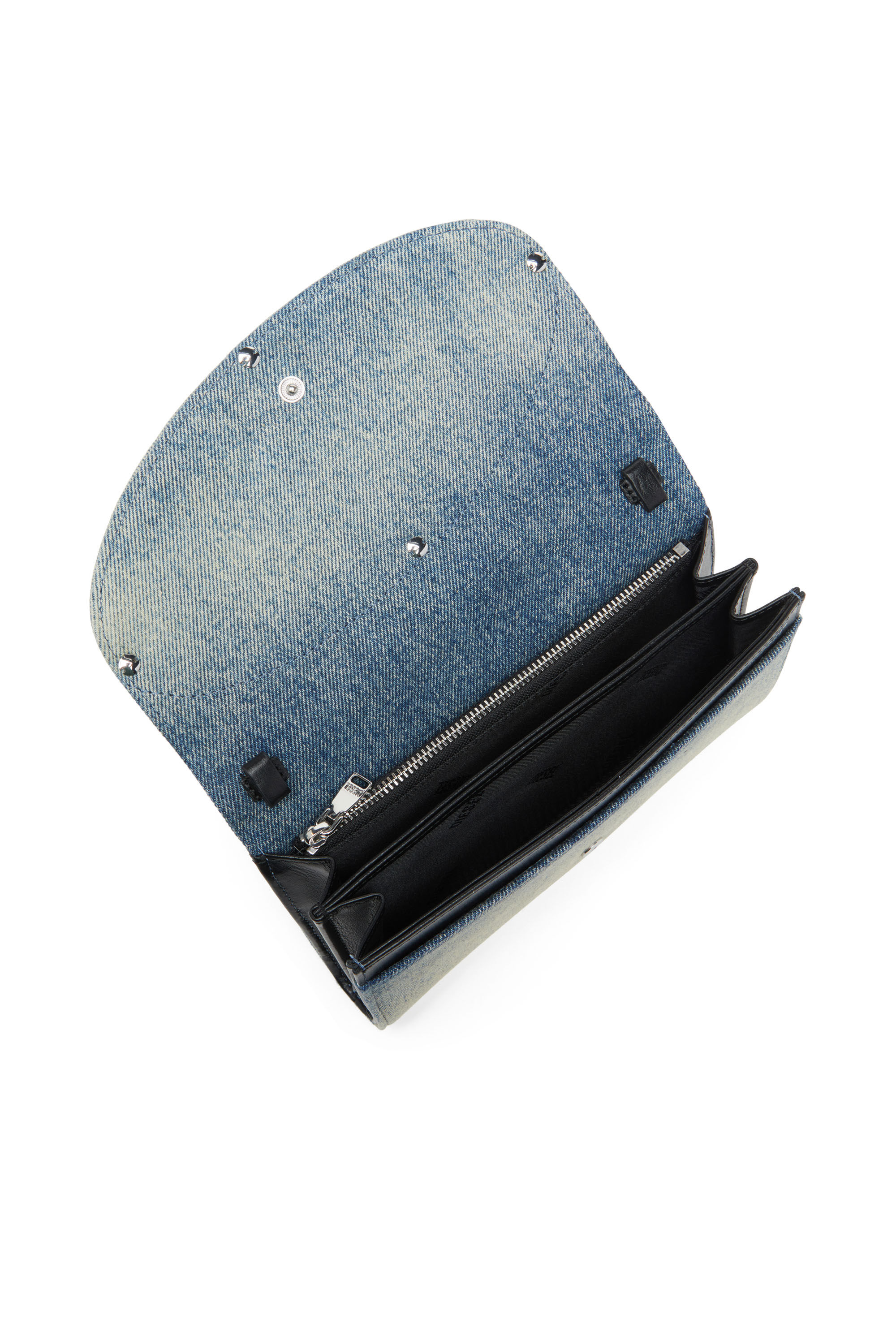 Diesel - 1DR WALLET STRAP, Pouch portafoglio in denim con cristalli Donna in Blu - 4