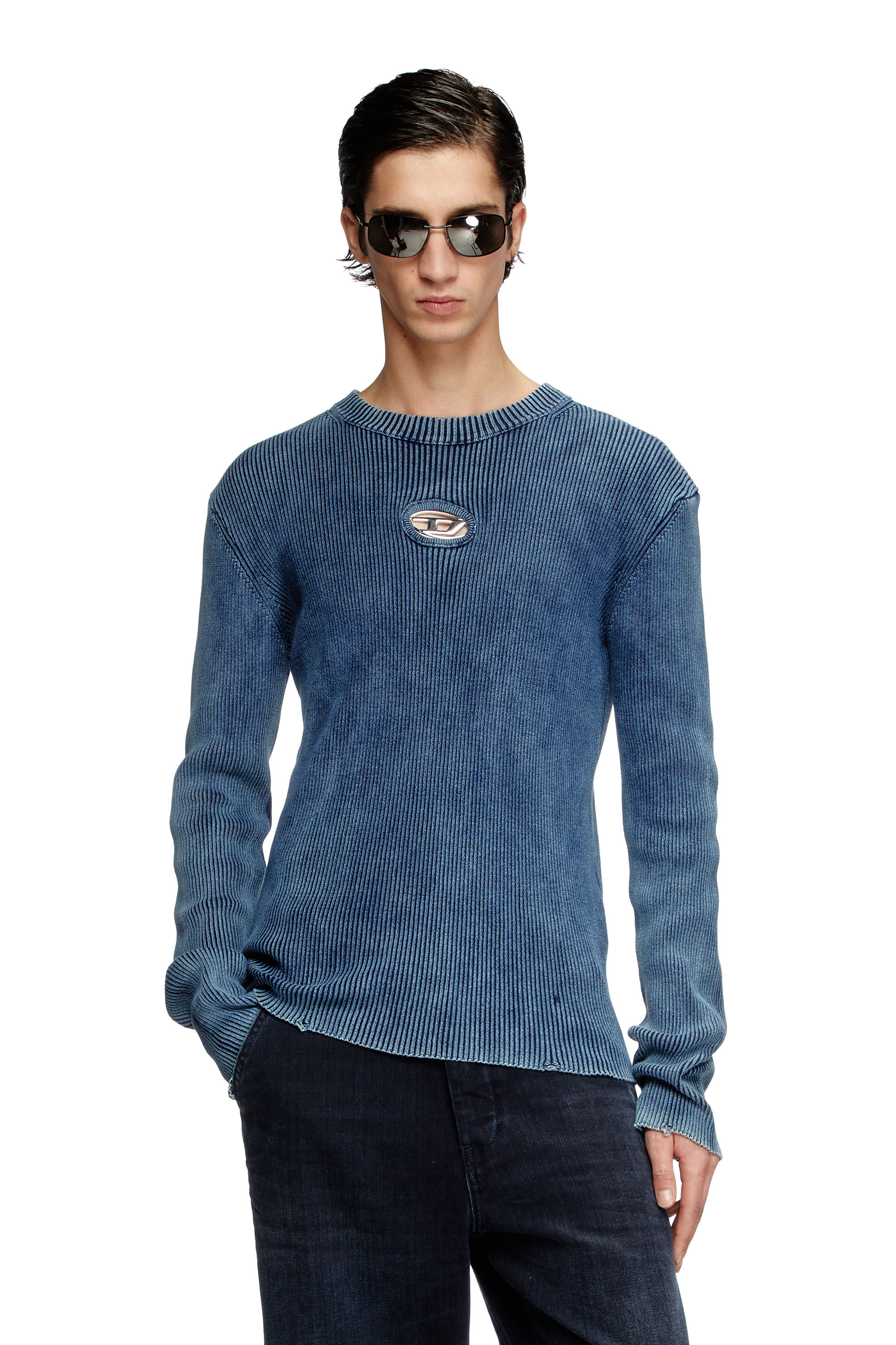 Diesel - K-DARIN-D, Maglia distressed con logo cut-out Uomo in Blu - 3