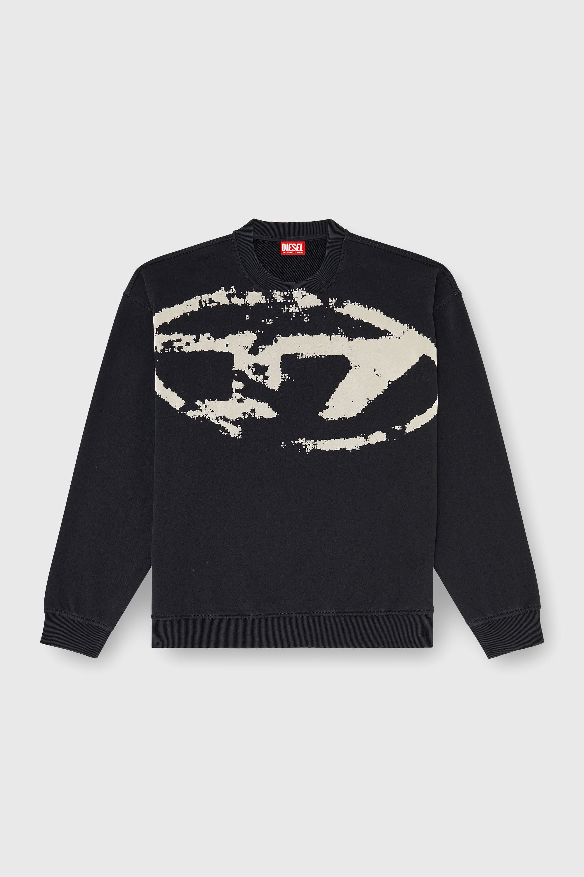 Diesel - S-BOXT-N5, Felpa in cotone con logo Oval D floccato Uomo in Nero - 2