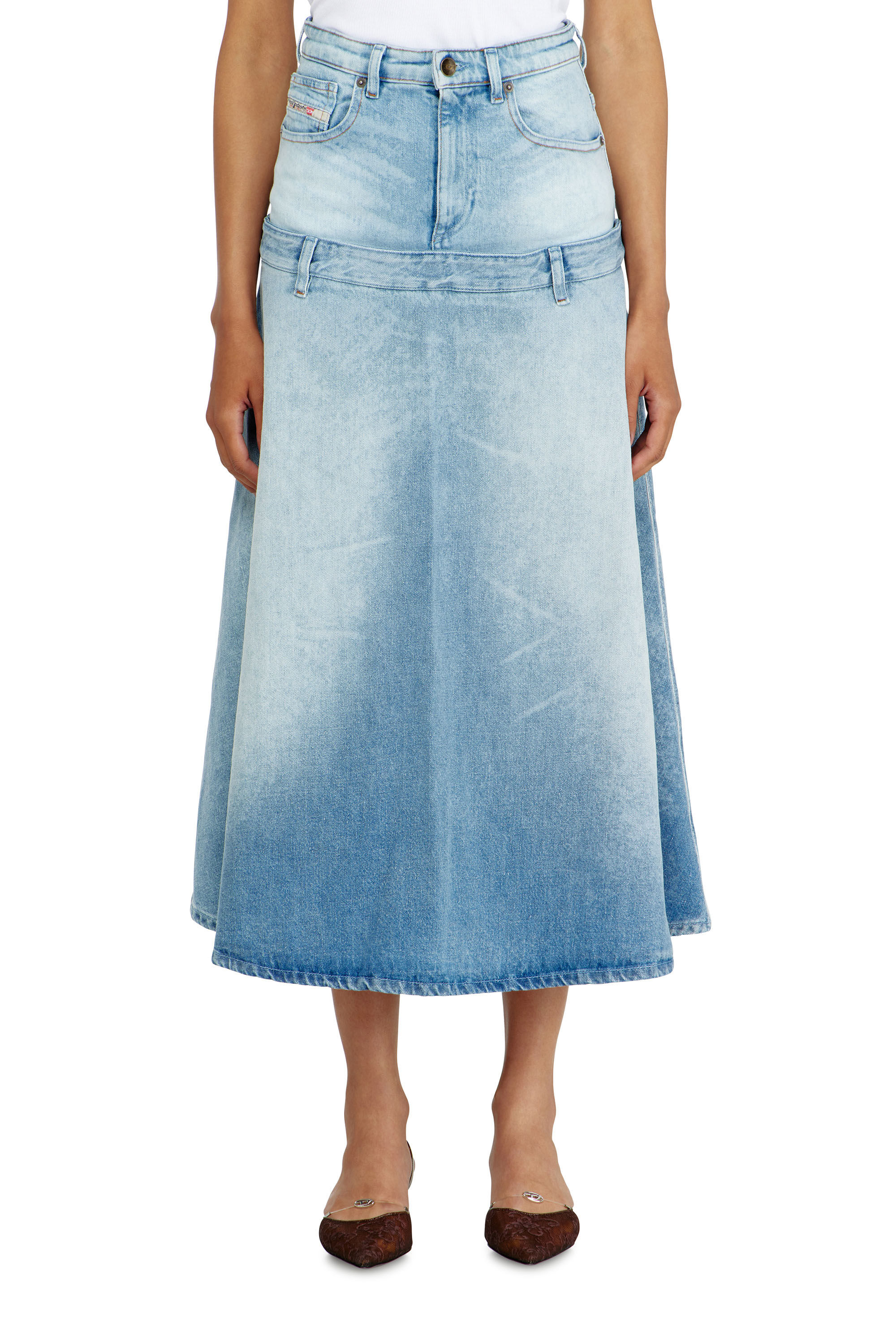 Diesel - DE-VORYA-S, Gonna in denim con design a strati Donna in Blu - 3