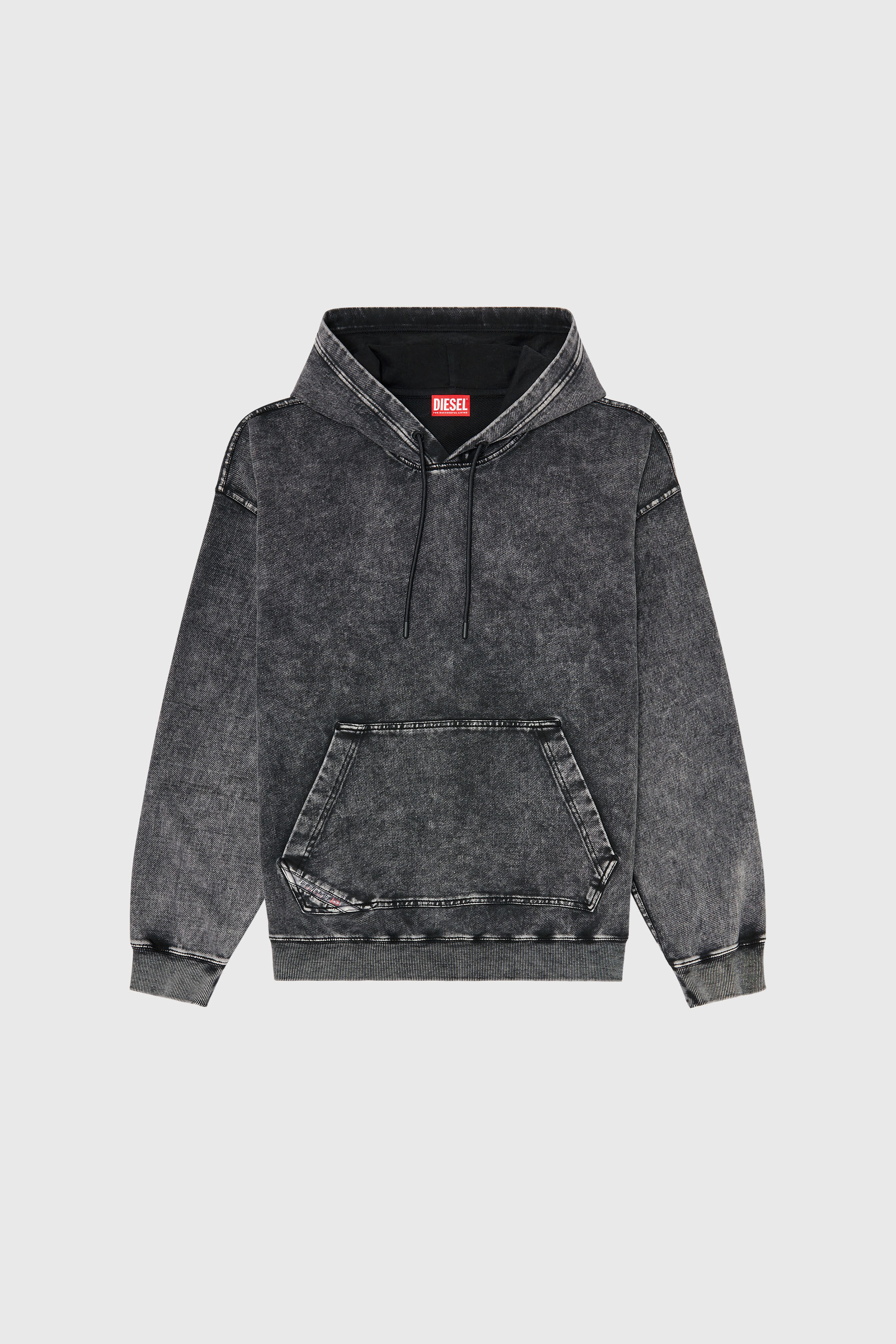Diesel - S-BOXT-HOOD-TUK, Felpa con cappuccio effetto denim lavorato Uomo in Grigio - 2