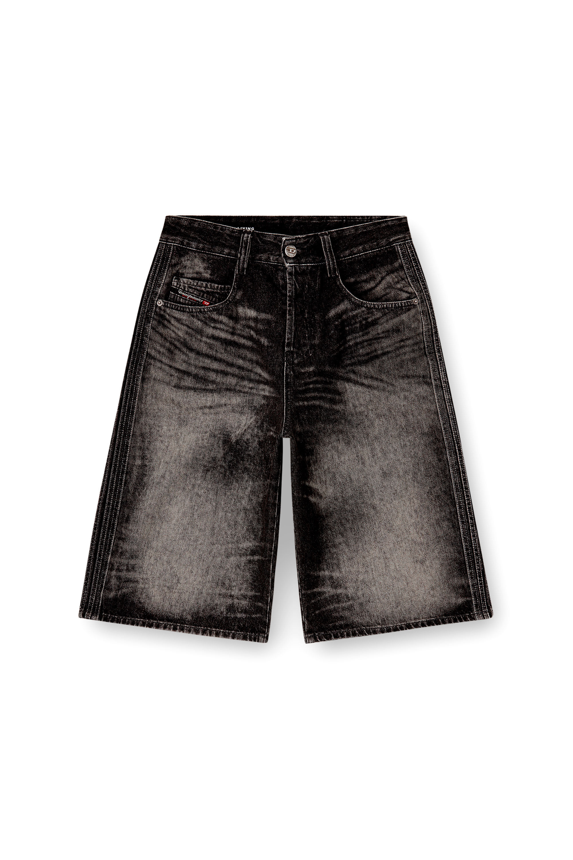 Diesel - D-ENIM-M-SHORT-S, Bermuda lunghi in denim di cotone e canapa trattato Unisex in Nero - 6