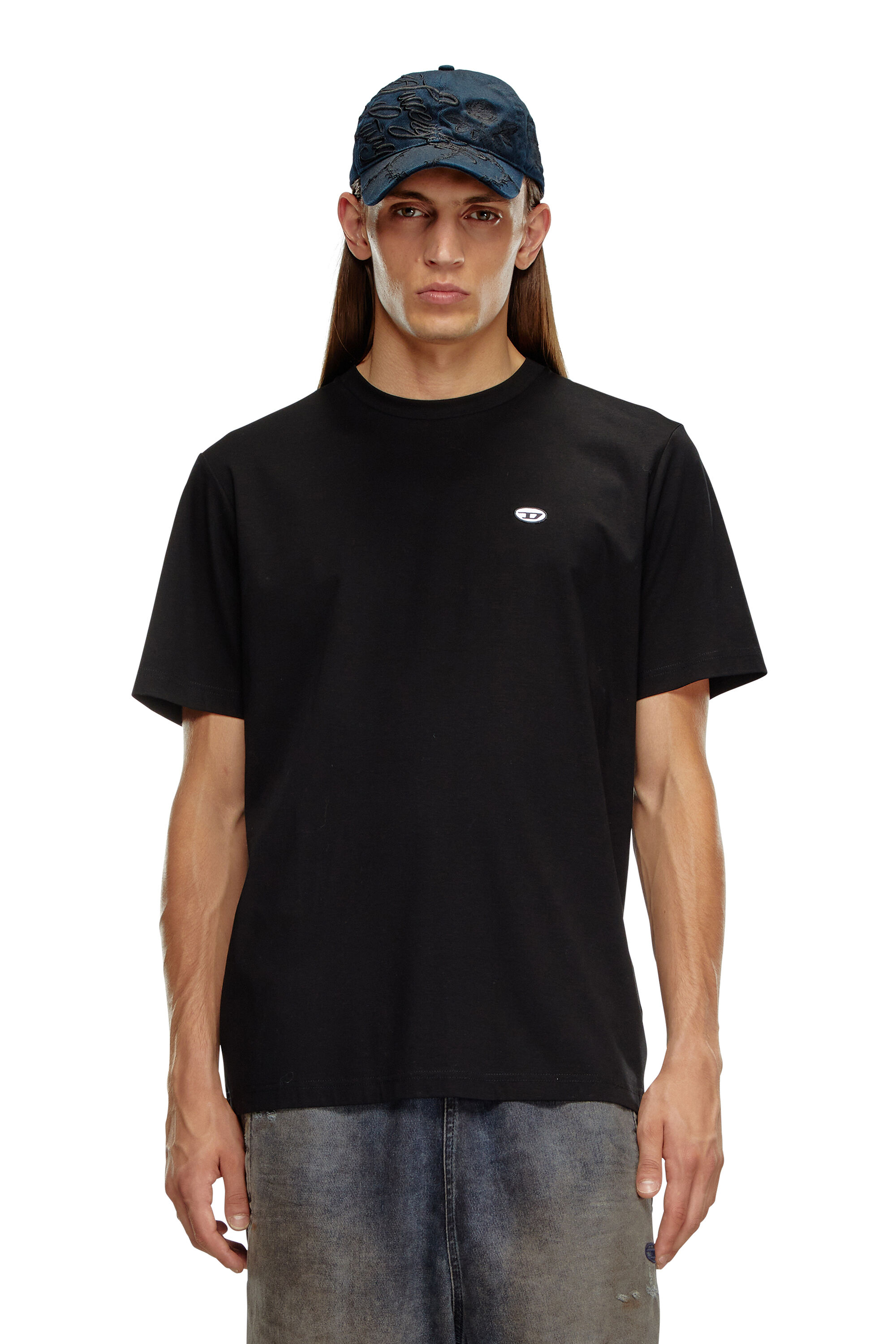 Diesel - T-JUST-DOVAL-PJ, T-shirt con patch oval D Uomo in Nero - 3