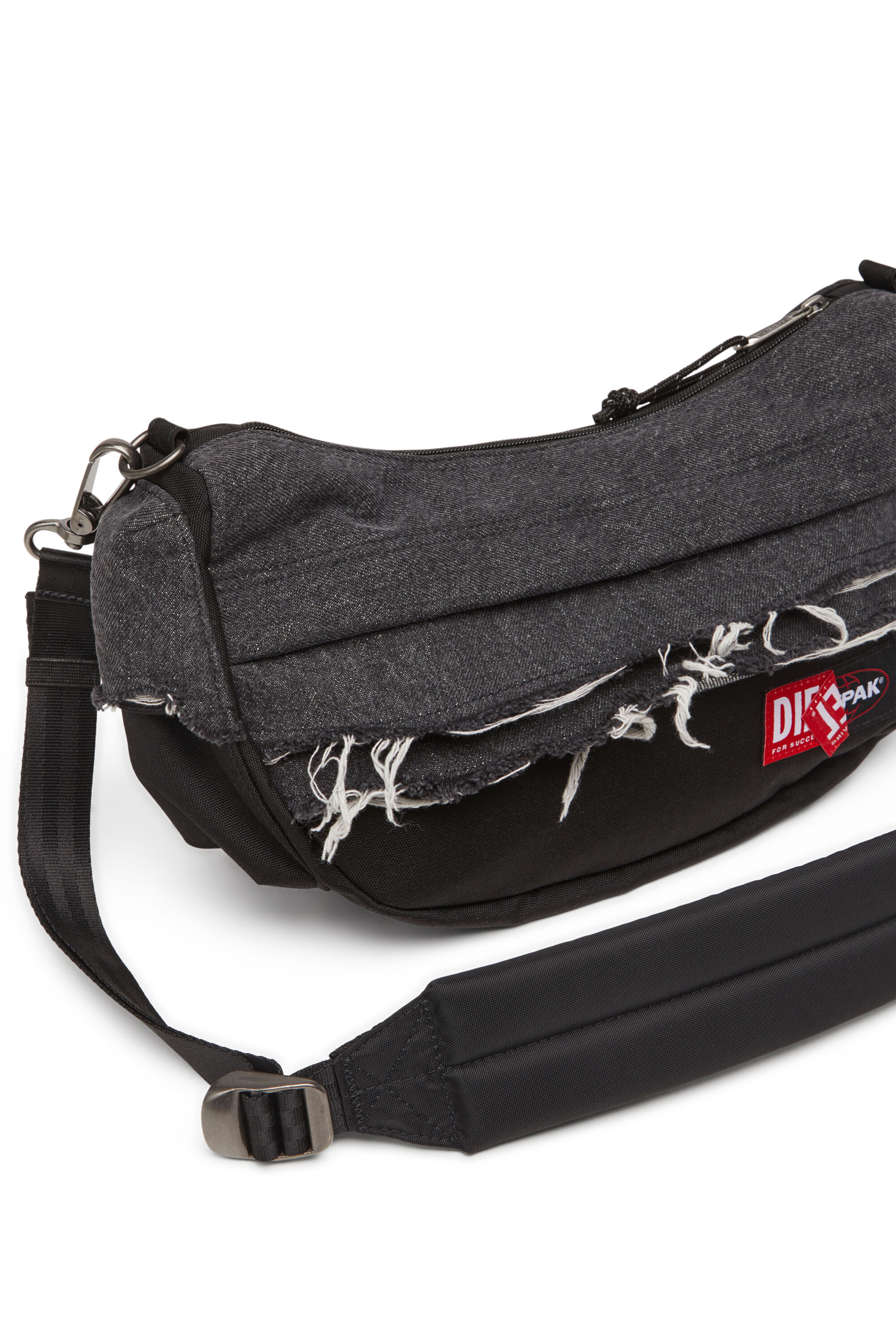 Diesel - DIESEL SHOULDER BAG, Borsa da spalla in denim distressed e CORDURA® Unisex in Nero - 6