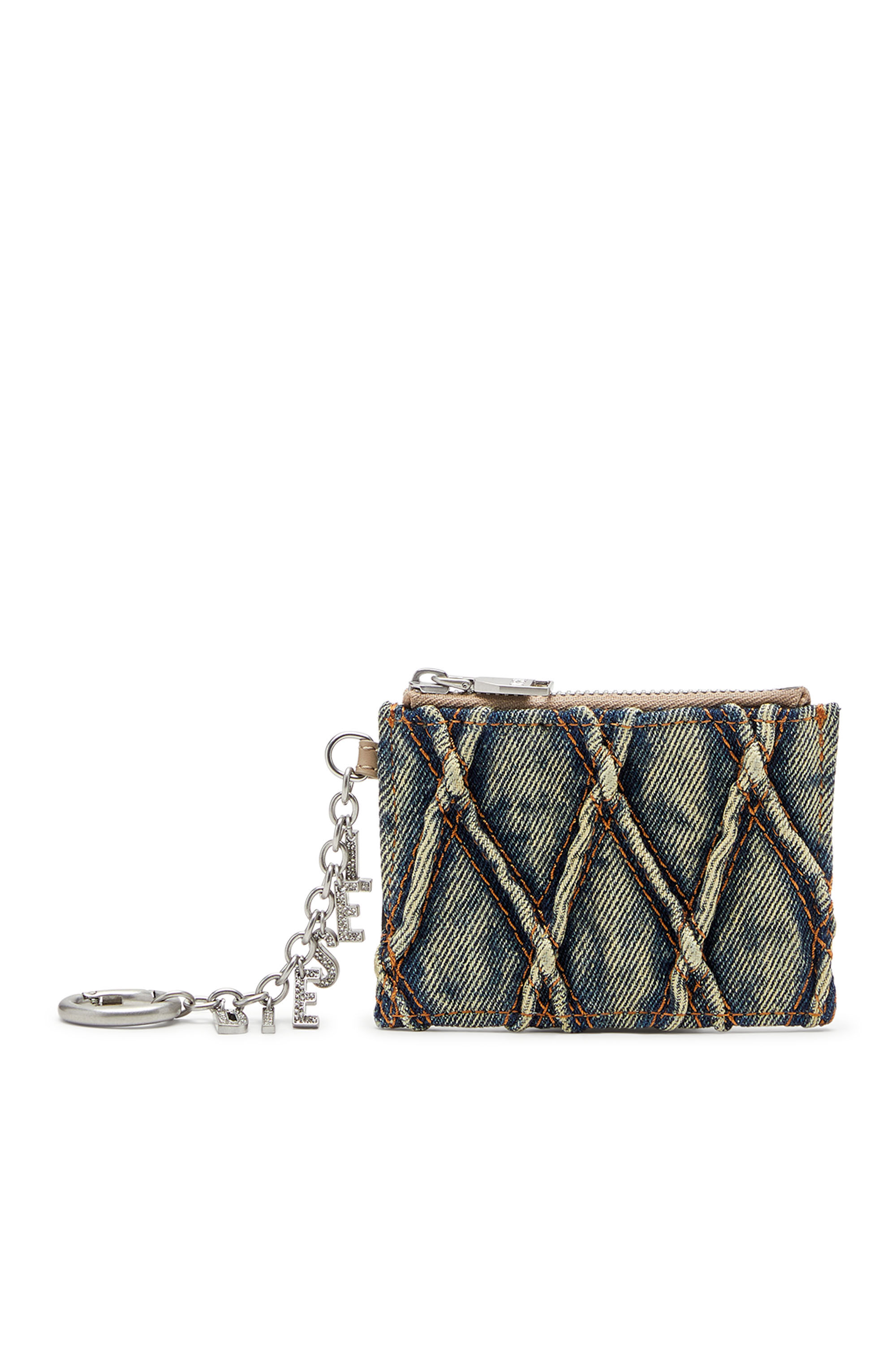Diesel - CARD HOLDER WITH CHAIN, Portacarte in denim trapuntato Donna in Blu - 1